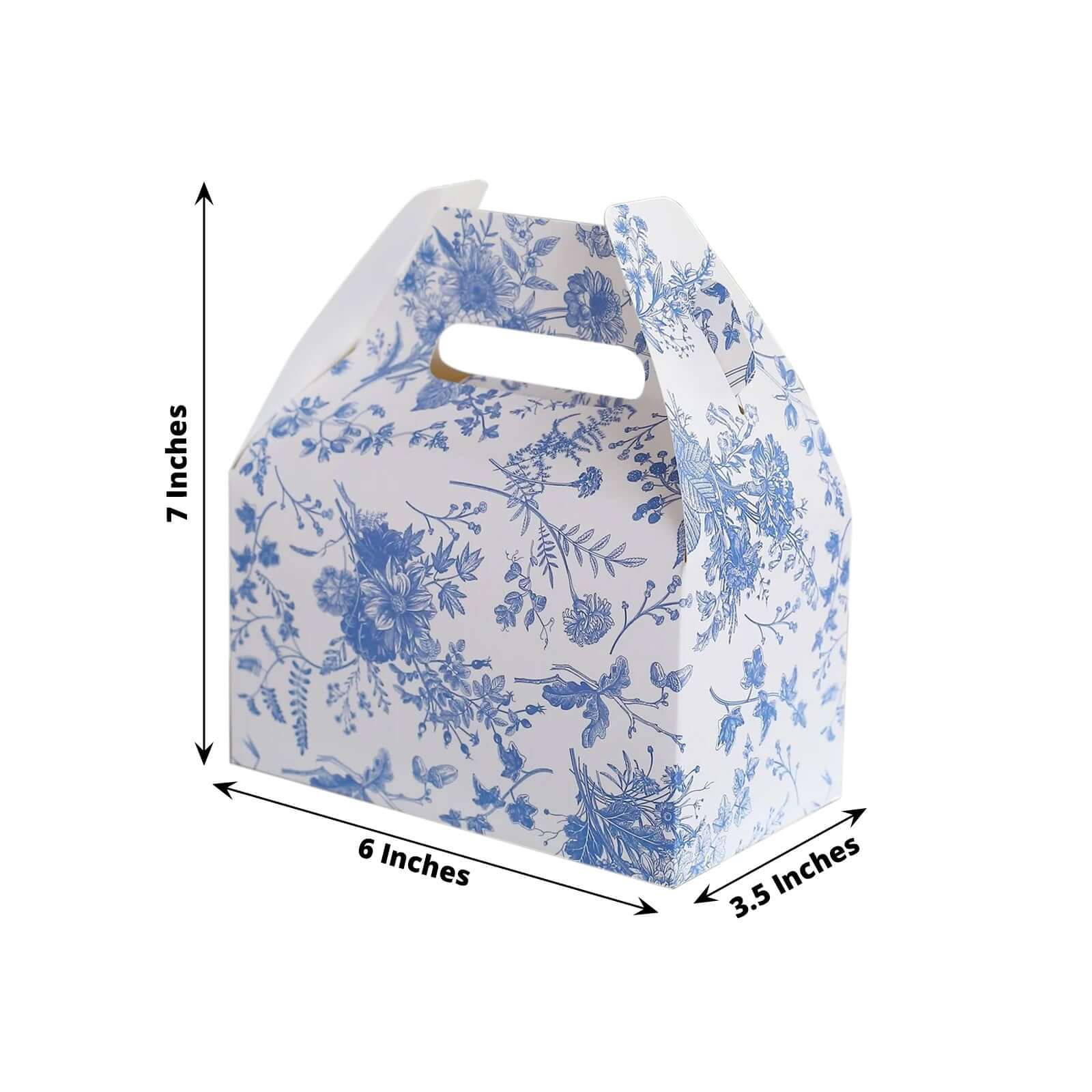 25 Pack White Blue Candy Gift Tote Gable Boxes in French Toile Pattern, Party Favor Treat Boxes - 6x3.5x7