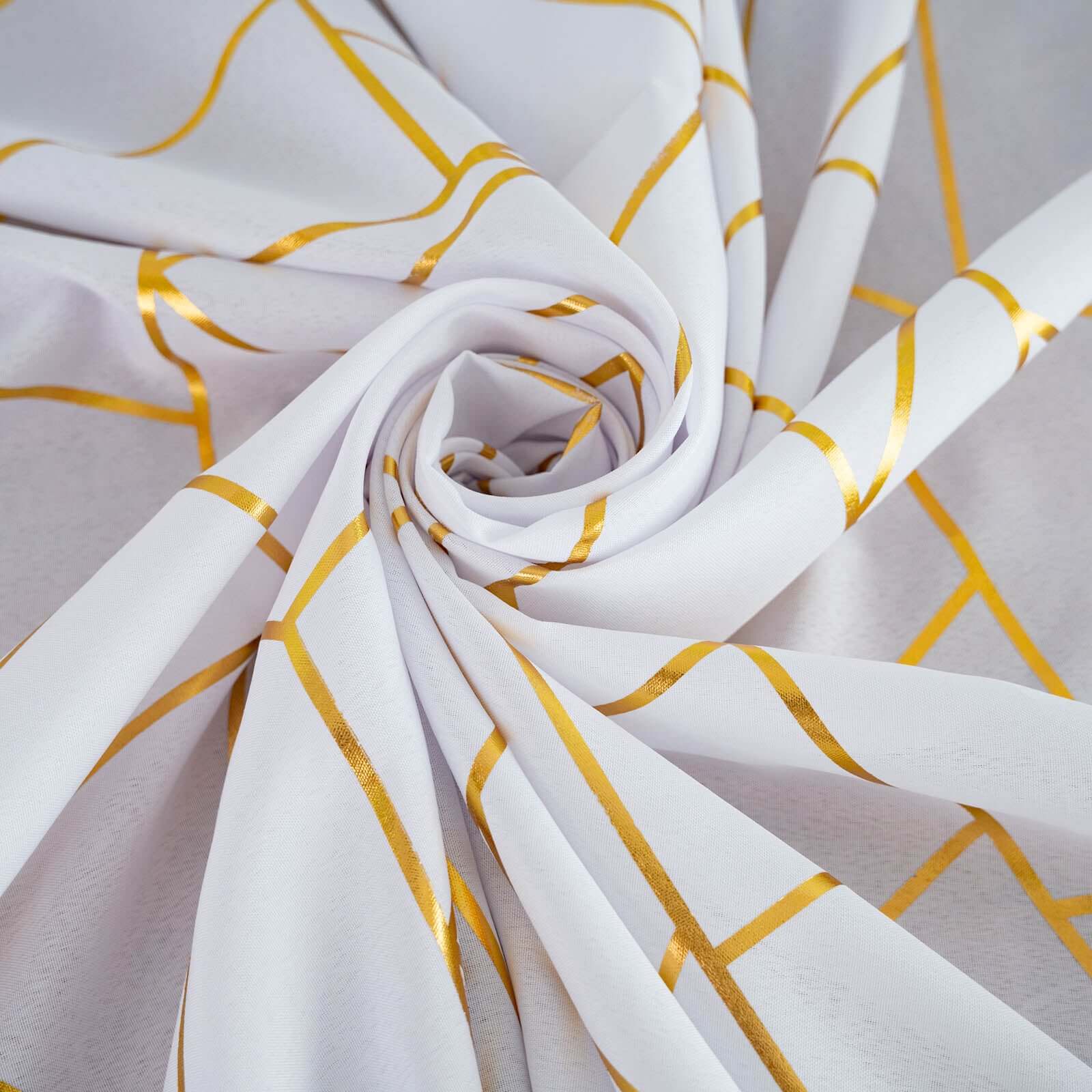 Polyester 54x54 Square Tablecloth White with Gold Foil Geometric Pattern - Wrinkle-Resistant & Durable for Stylish Settings