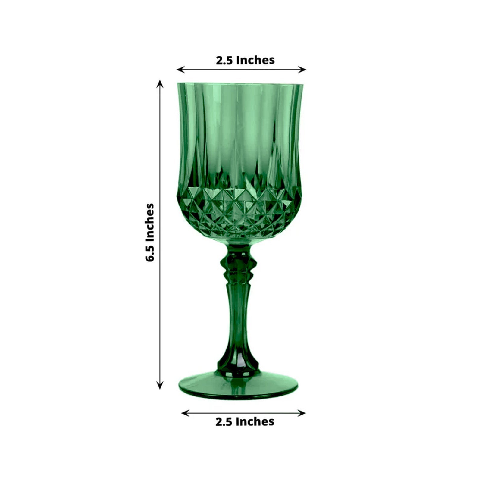 6-Pack Plastic Cocktail Goblets Hunter Emerald Green Transparent Crystal Cut - Shatterproof Drinkware 8oz