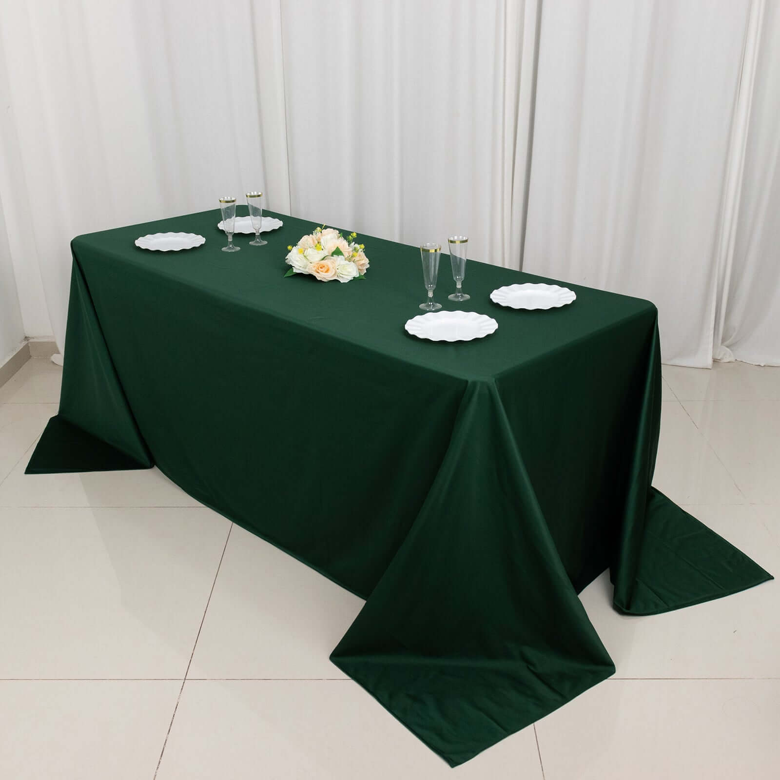 Premium Scuba Rectangular 90x132 Tablecloth Hunter Emerald Green - Wrinkle Free, Stain Resistant & Seamless Table Cover