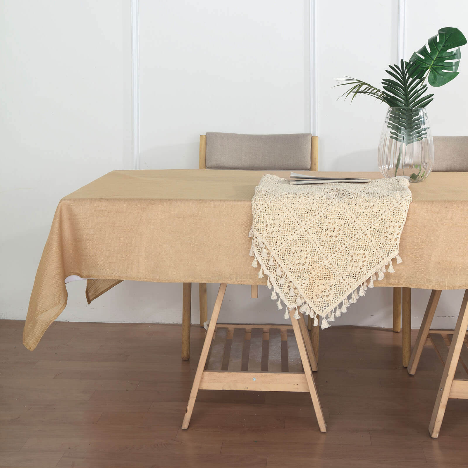 Faux Linen 60x102 Rectangular Tablecloth Natural - Slubby Textured & Wrinkle Resistant Table Cover