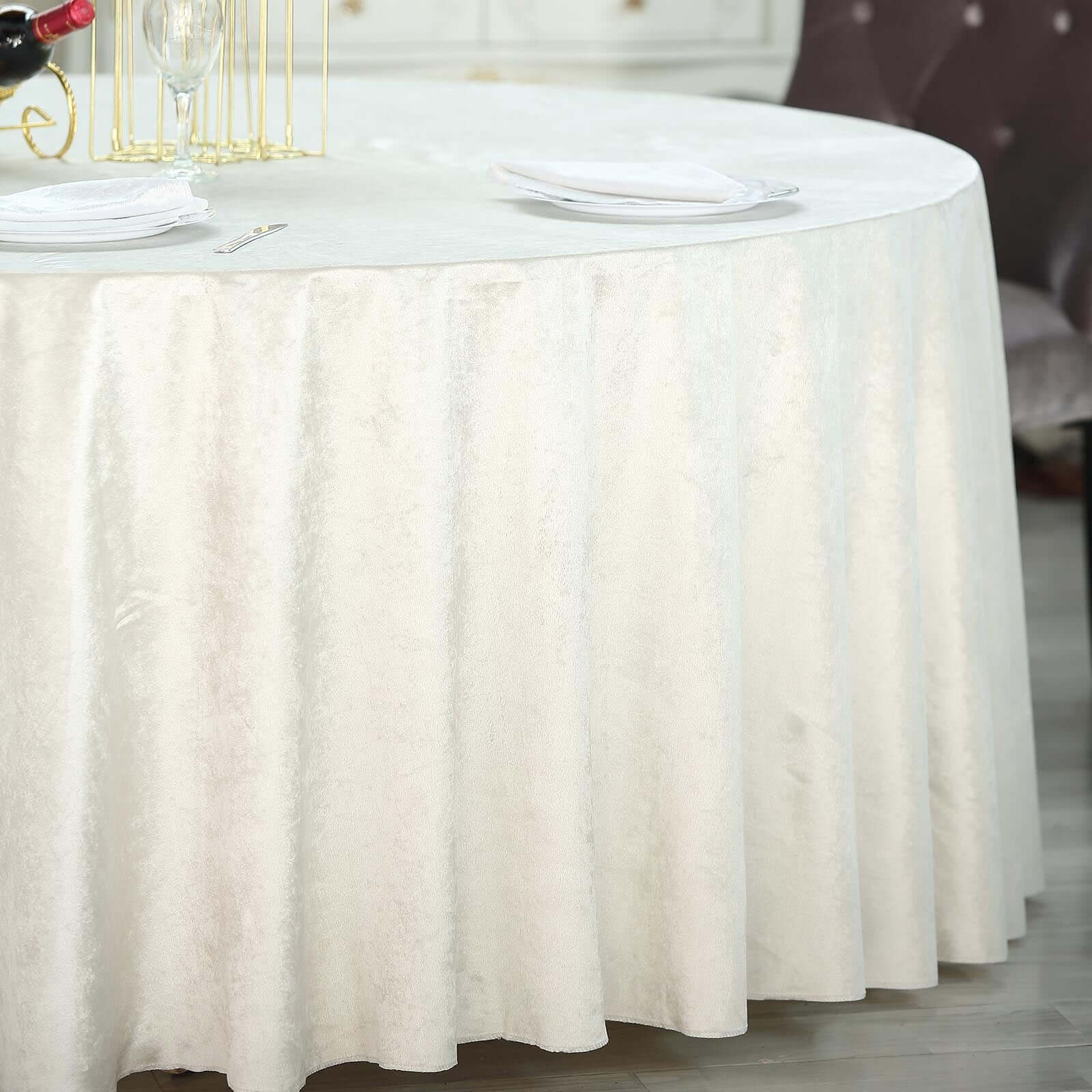 Premium Velvet 120 Round Tablecloth Ivory - Reusable Soft & Seamless Table Cover