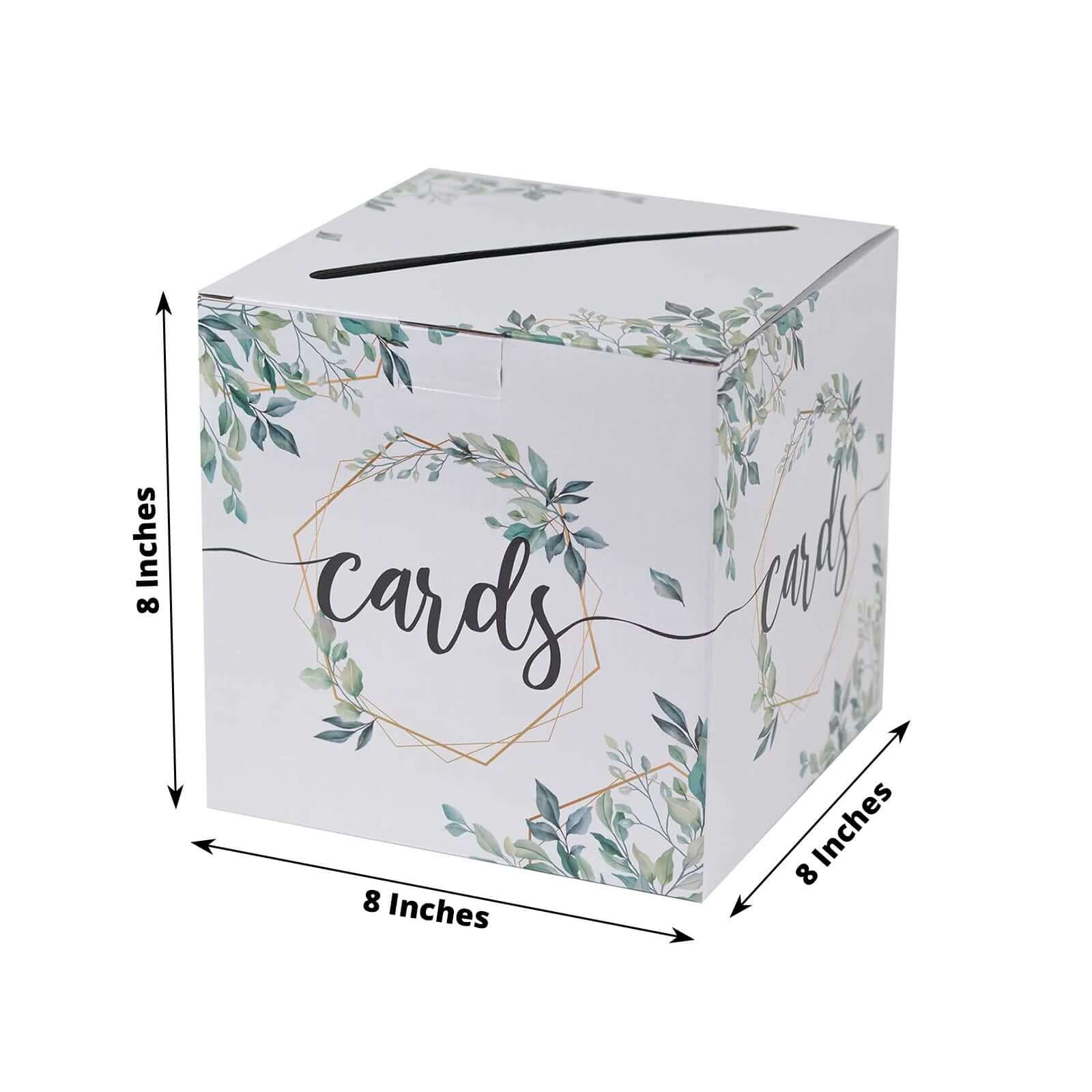 Greenery Theme Wedding Reception Gift Card Box with Geometric Gold Foil Print, Collapsible Money Card Box - 8x8