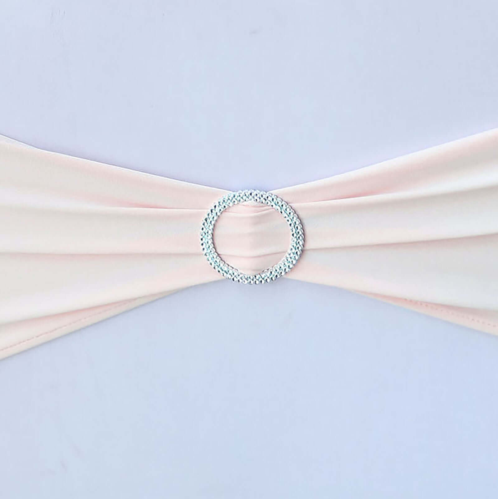 5 Pack Stretch Spandex Chair Sashes Blush - Reusable Chair Bands with Silver Diamond Ring Slide Buckle 5x14