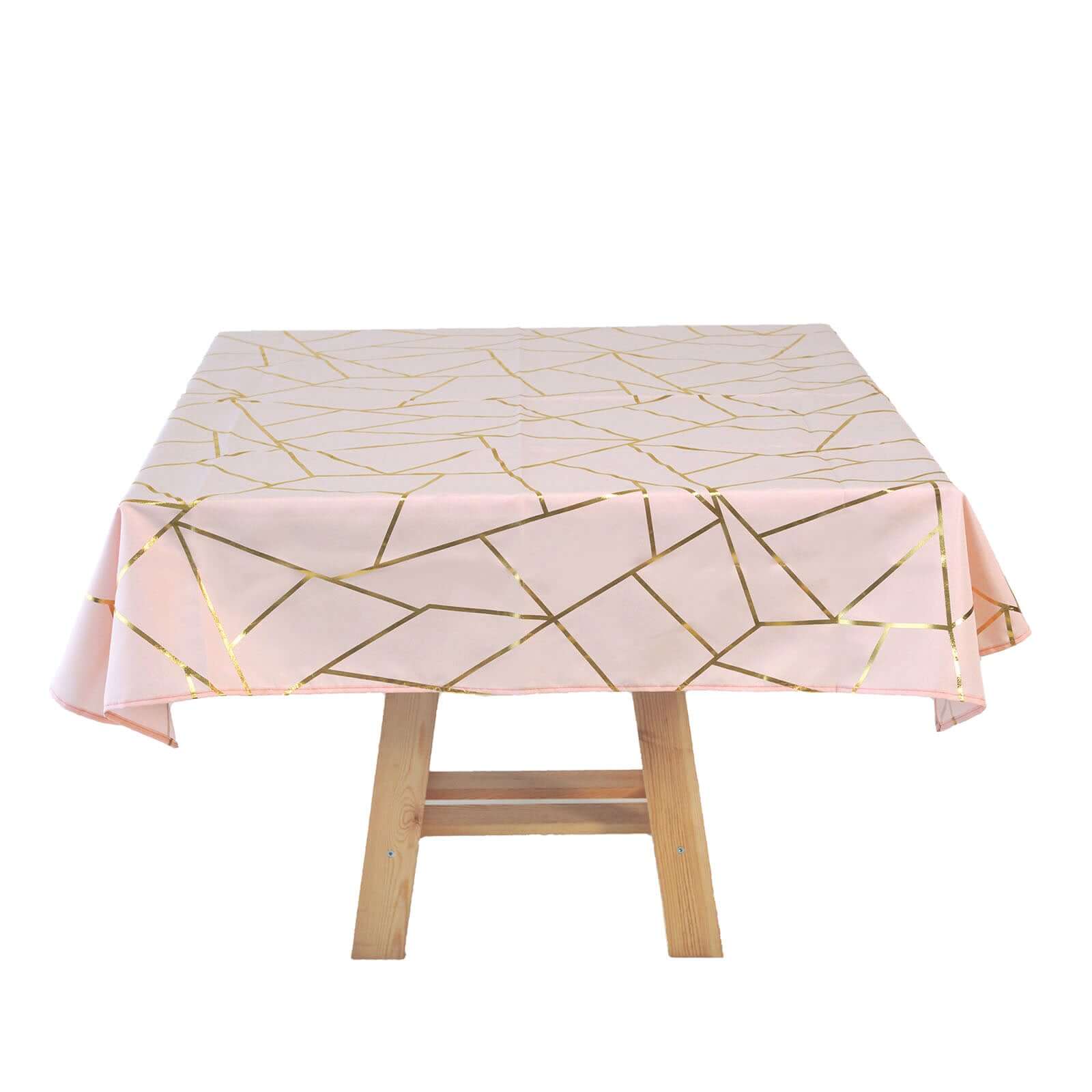Polyester 54x54 Square Tablecloth Blush with Gold Foil Geometric Pattern - Wrinkle-Resistant & Durable Table Cover