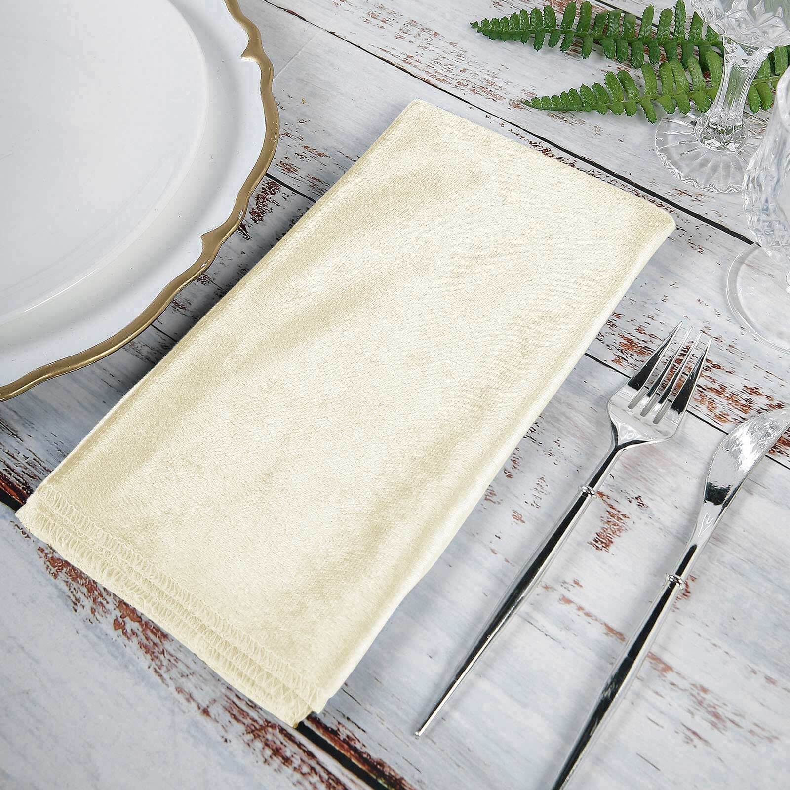 5 Pack Premium Velvet 20x20 Napkins Ivory - Soft Sheen Finish Cloth Napkins