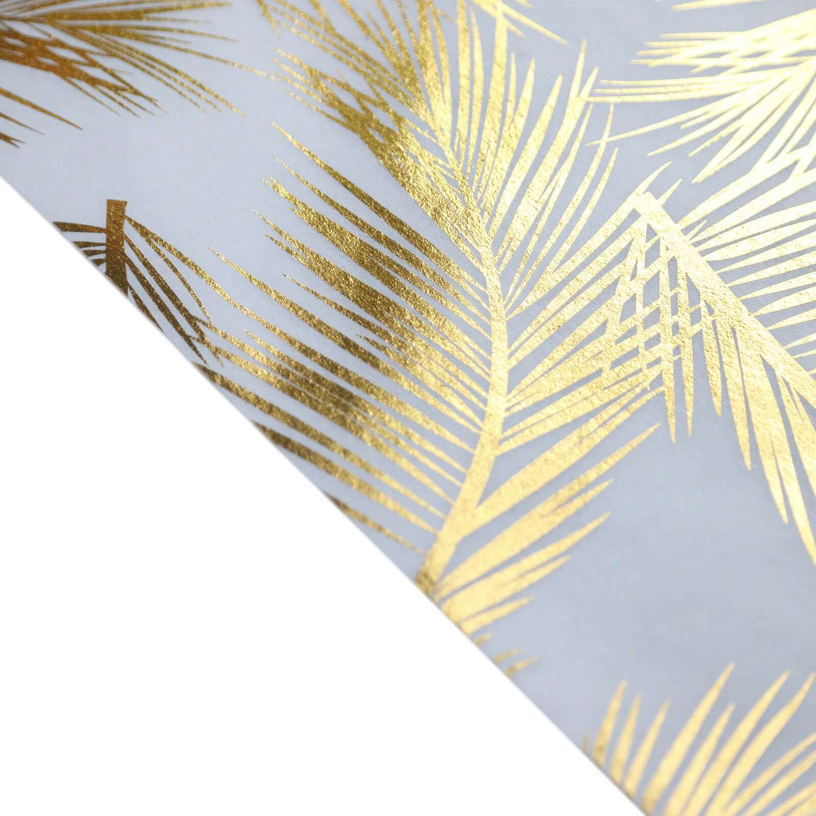 Disposable Table Runner Roll 108 Metallic Gold Foil Palm Leaves Print - Chic Non-Woven Tropical Table Decor for Events