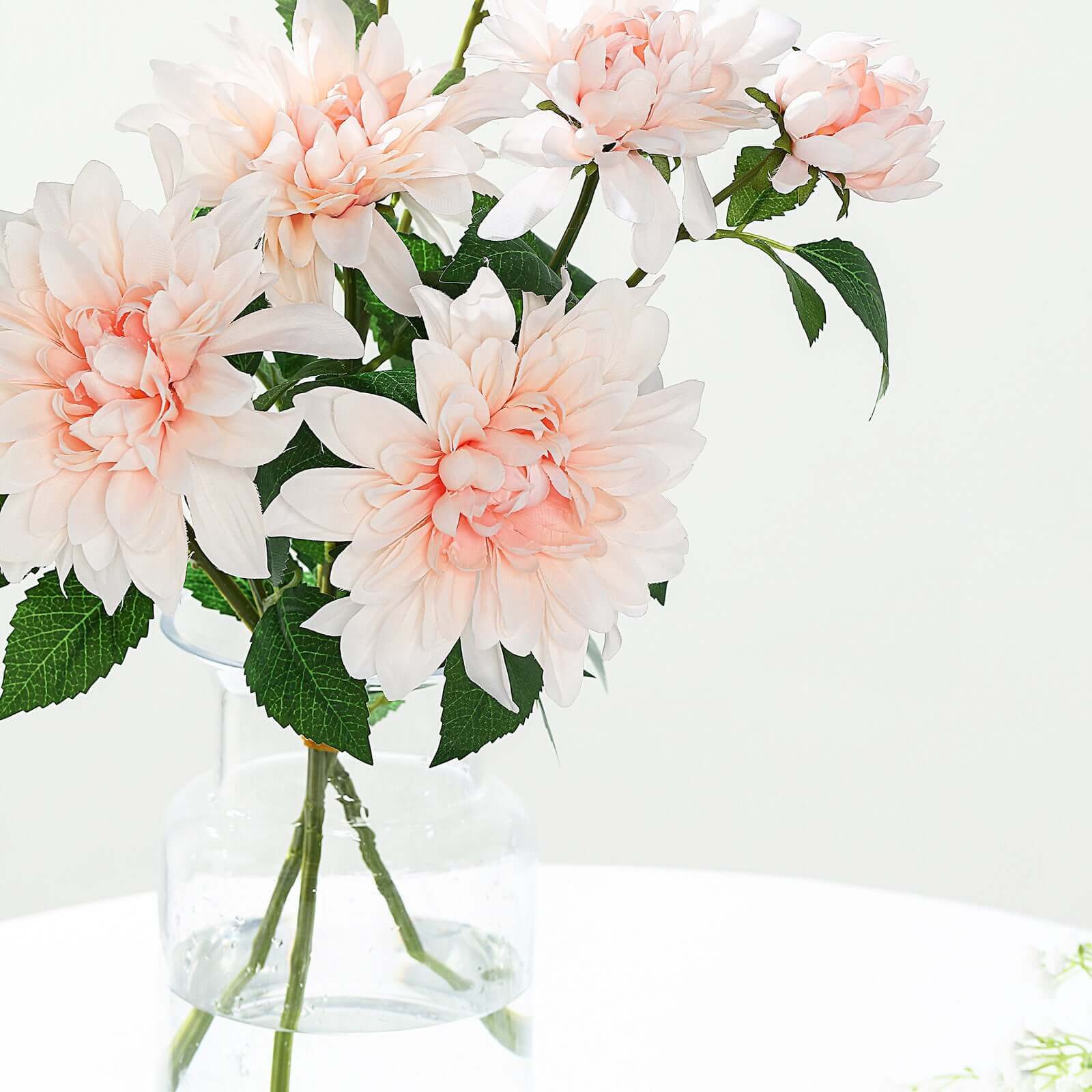 30 Tall Blush Artificial Dahlia Silk Flower Stems, Faux Floral Spray