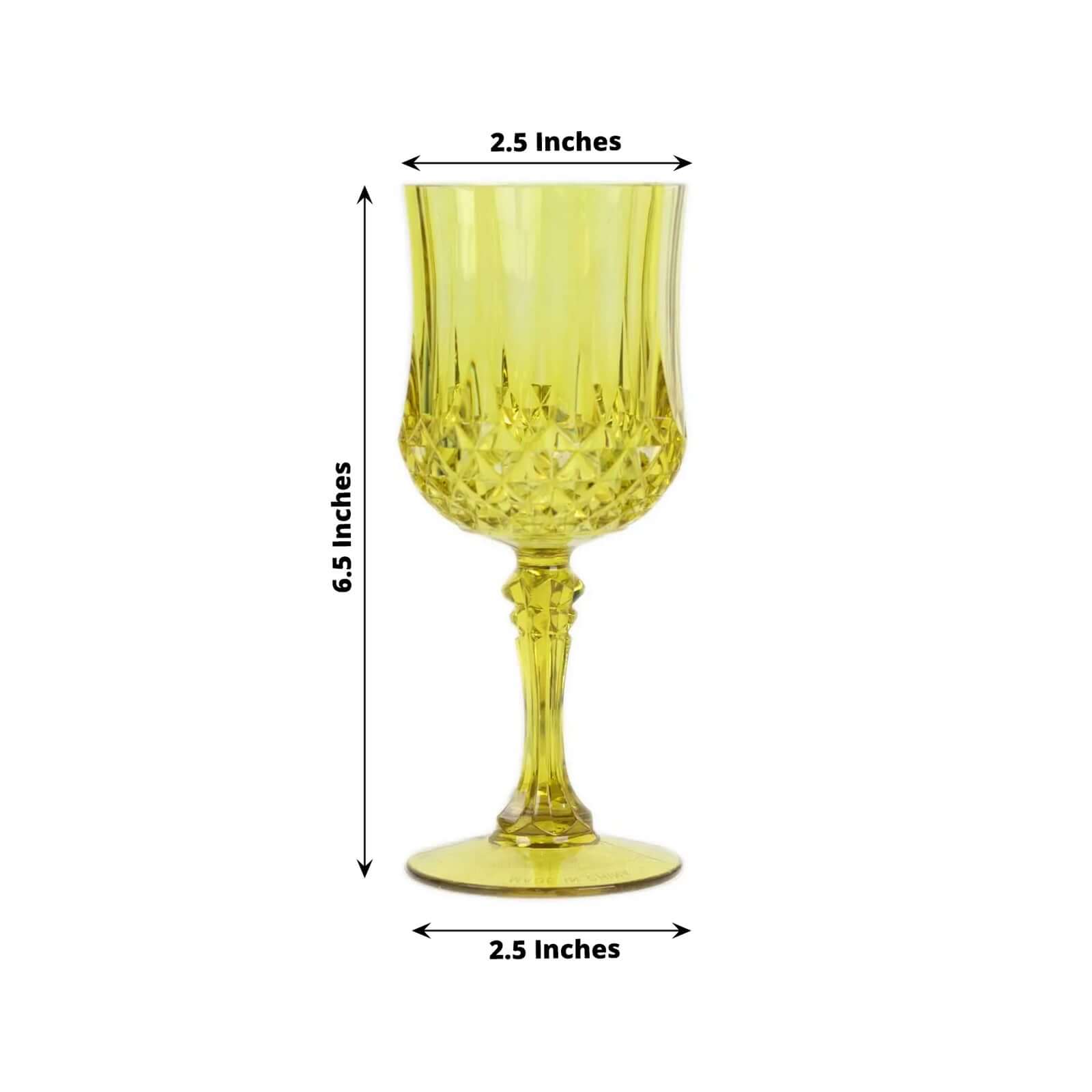 6-Pack Plastic Cocktail Goblets Green Transparent Crystal Cut - Shatterproof Drinkware 8oz