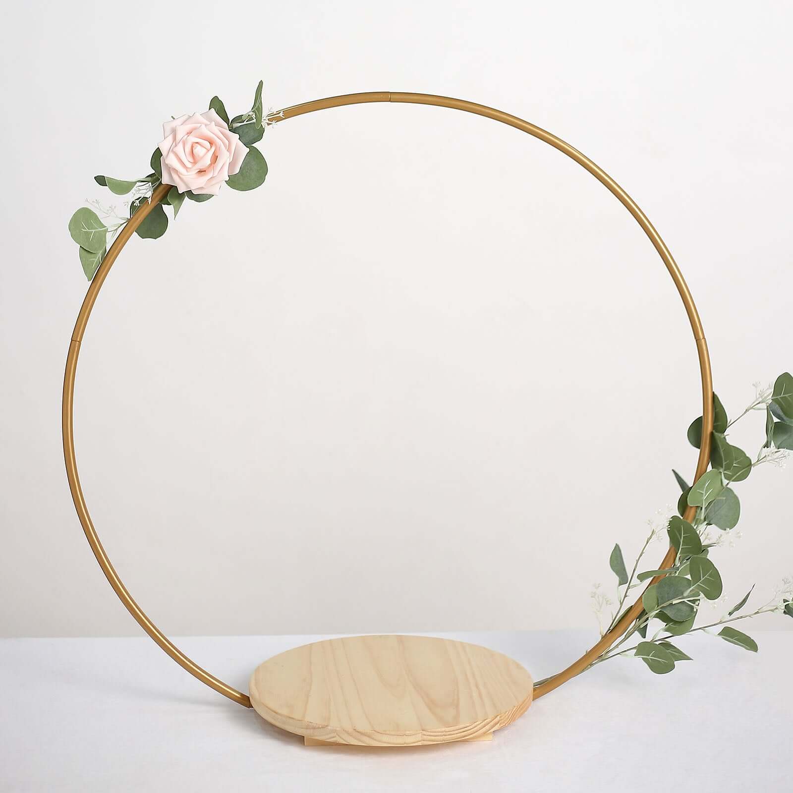 Metal Round Floral Hoop Cake Stand Gold - Chic Geometric Dessert Display DIY Centerpiece Table Decoration With Wooden Base 33