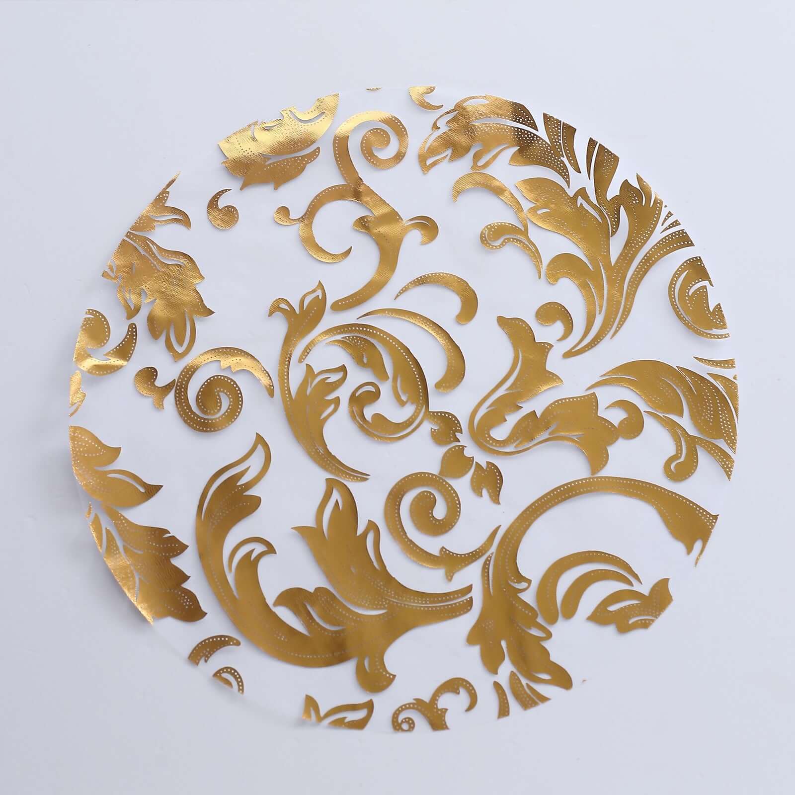 10-Pack Table Placemats Swirl Foil Floral Design Metallic Gold Round - Sheer Organza Disposable Mats 13