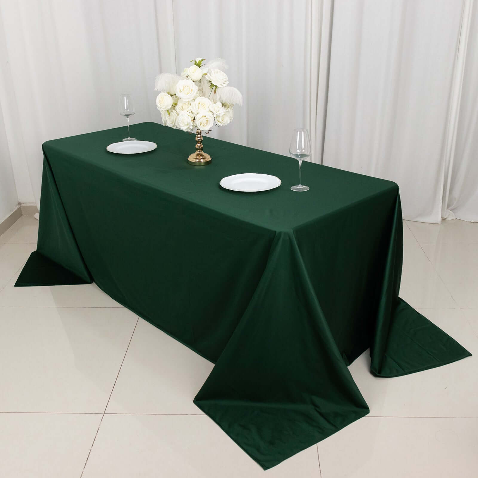 Premium Scuba Rectangular 90x132 Tablecloth Hunter Emerald Green - Wrinkle Free, Stain Resistant & Seamless Table Cover