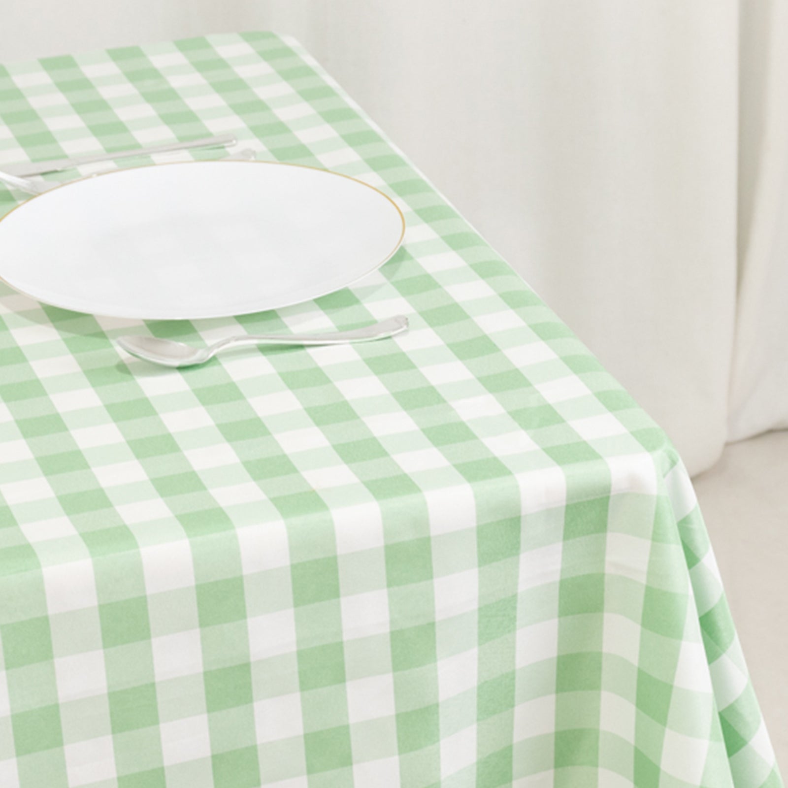 Polyester 70x70 Square Tablecloth White/Sage Green - Checkered Buffalo Plaid Table Cover