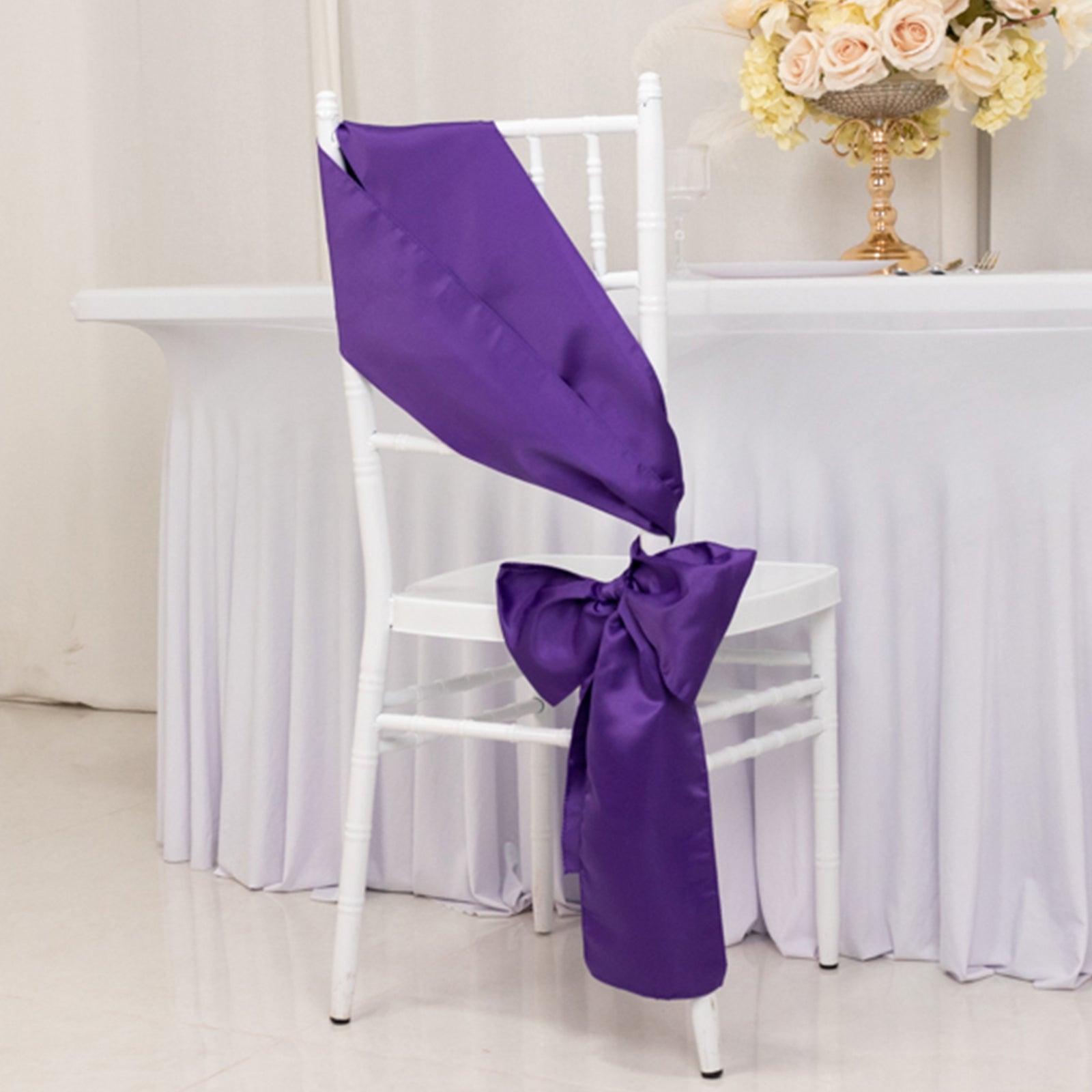 5 Pack Lamour Satin 6x106 Chair Sashes Purple - Stylish Reusable Decorative Bows