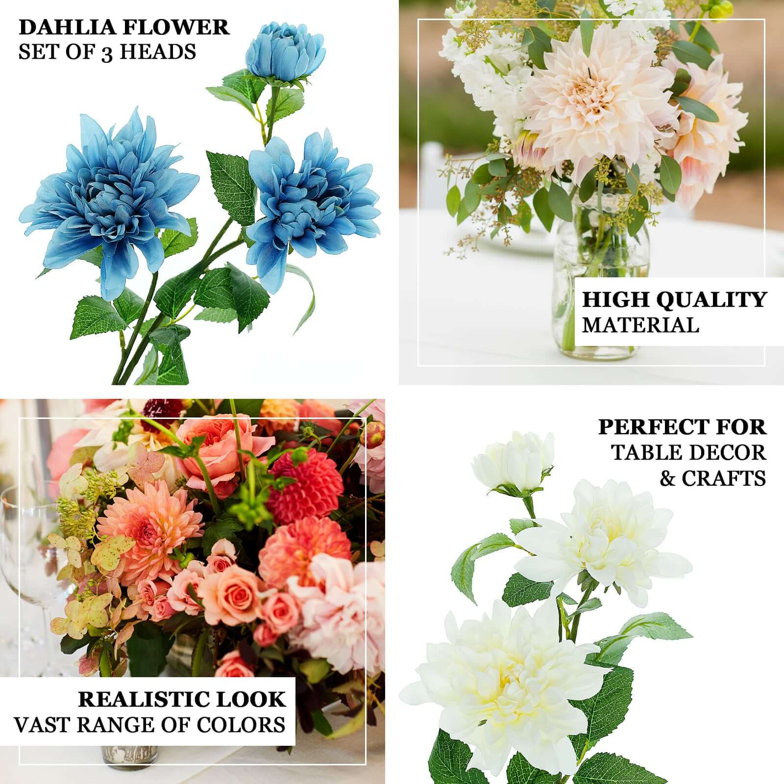 30 Tall Blush Cream Artificial Dahlia Silk Flower Stems, Faux Floral Spray