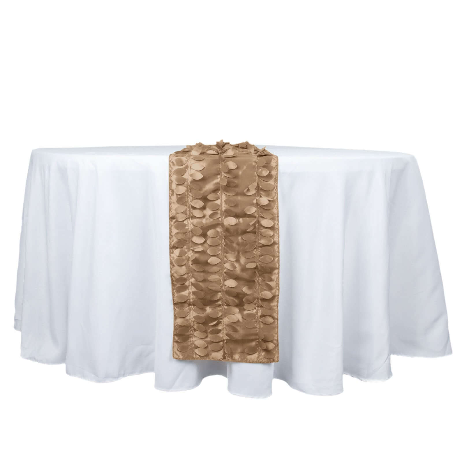 Taffeta Fabric 12x108 Table Runner Taupe - 3D Leaf Petal Design