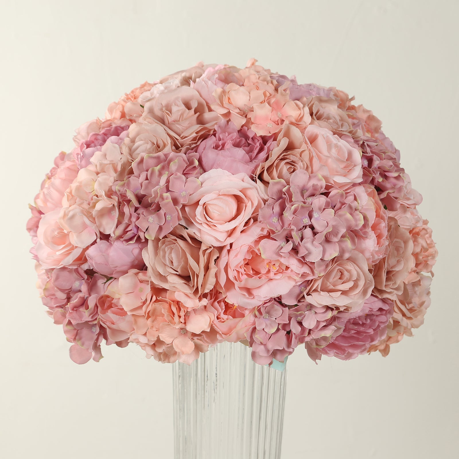 Pre-Arranged Silk Rose Bouquet Floral Arrangement Table Decor, Large Blush Artificial Rose Flower Balls Wedding Centerpieces - 20