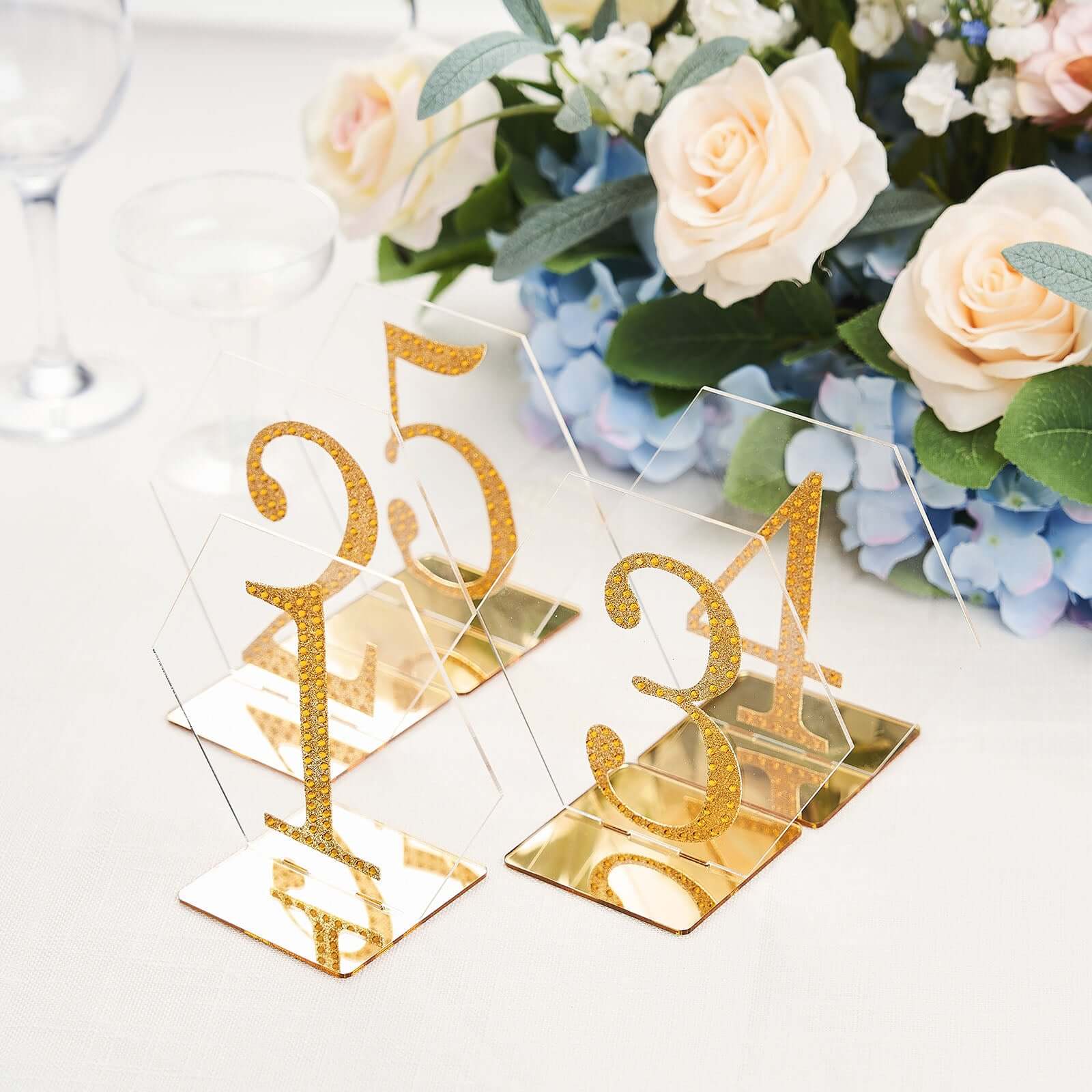 5-Pack Acrylic Table Sign Holders Hexagon Design Clear/Gold - Ideal for Modern Event Centerpieces 5