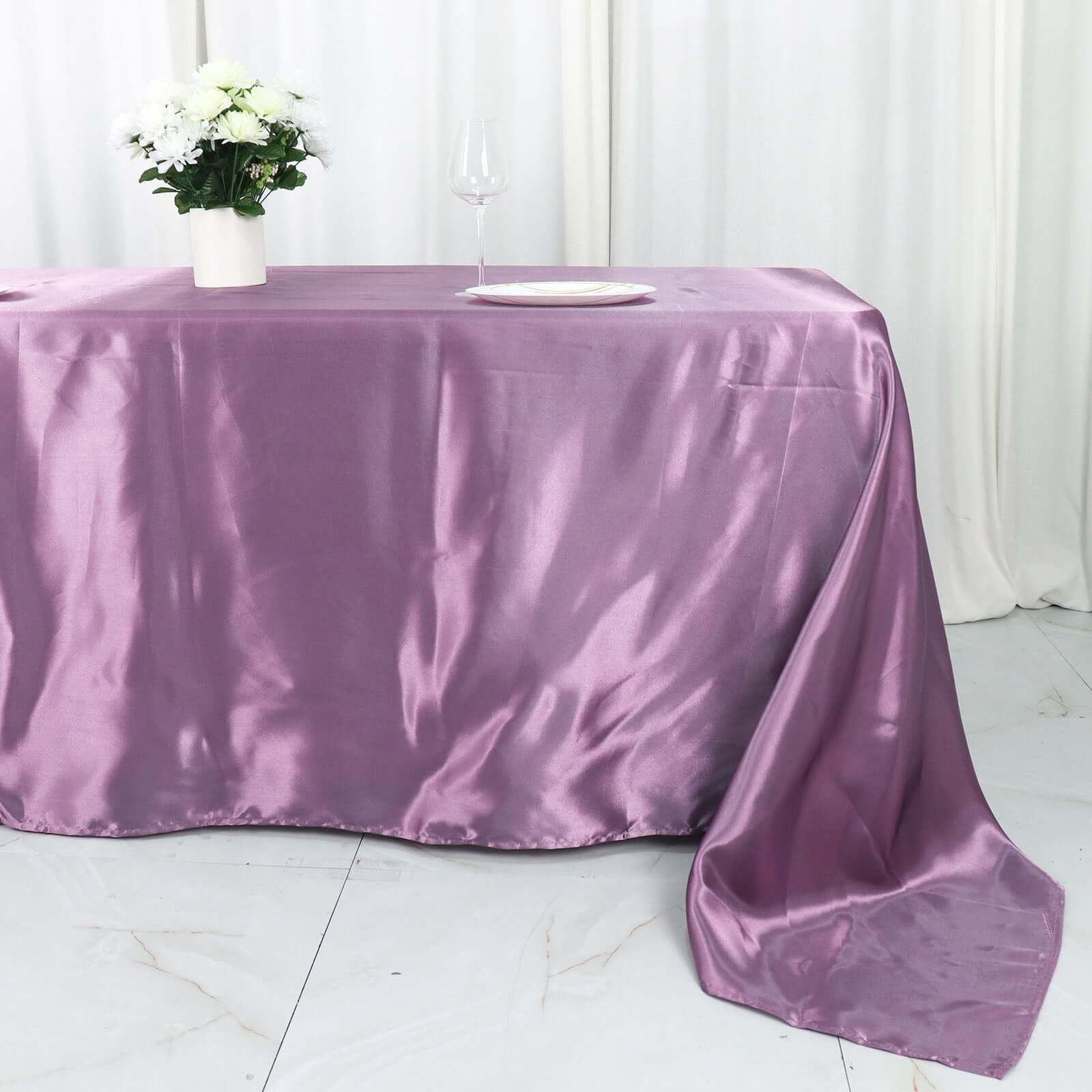 Satin Rectangular 90x132 Tablecloth Violet Amethyst Satin - Seamless Table Cover