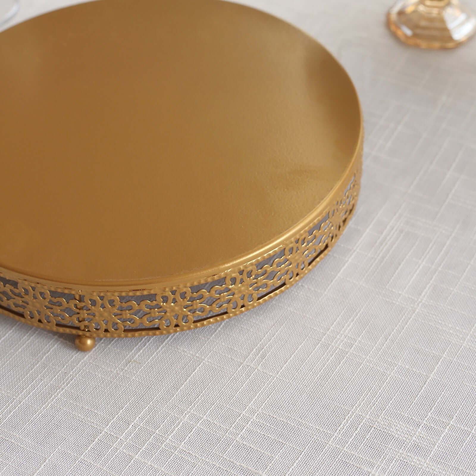 Metal Pedestal Cake Stand Fleur De Lis Round Design Gold - Cupcake Dessert Display Table Centerpiece 12