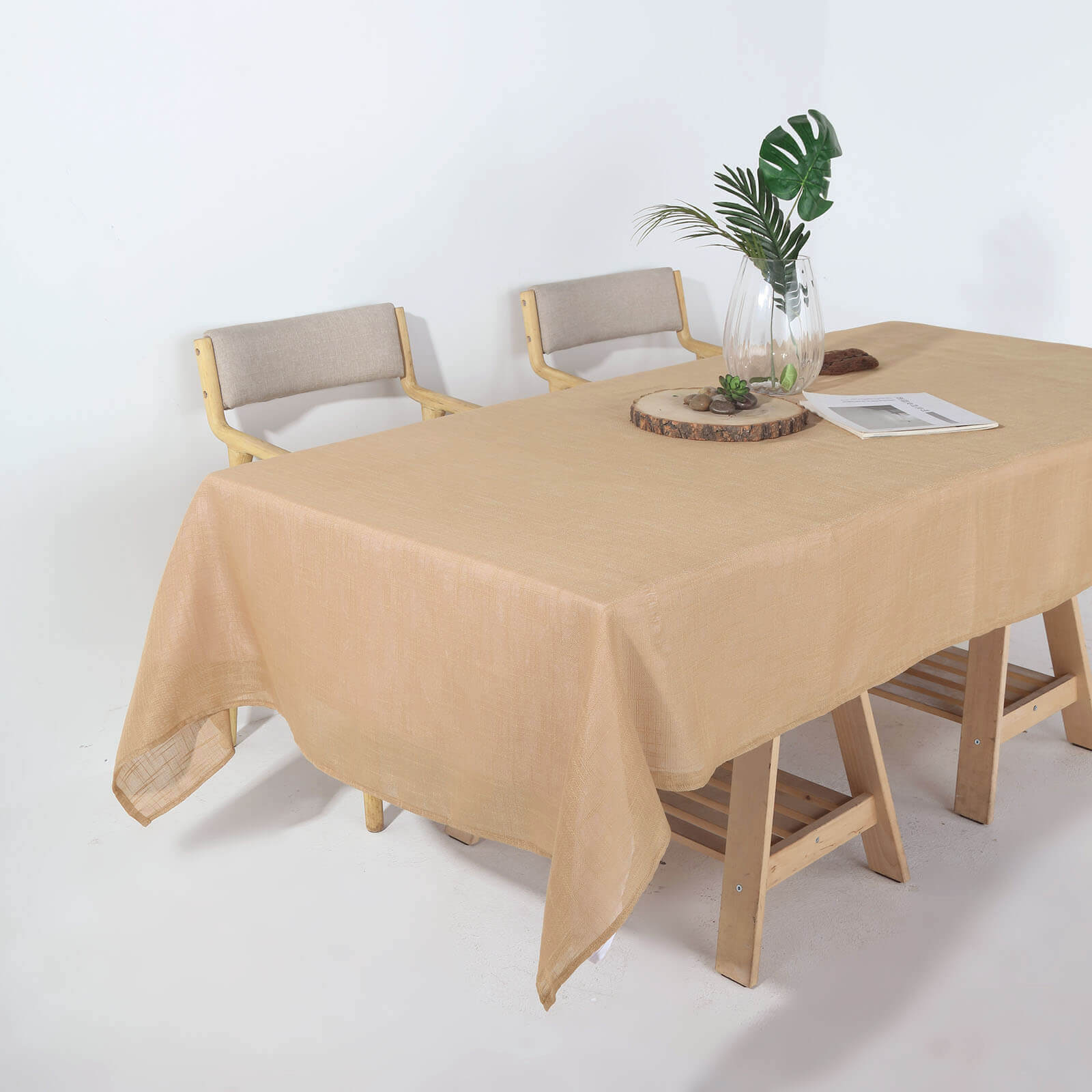 Faux Linen 60x102 Rectangular Tablecloth Natural - Slubby Textured & Wrinkle Resistant Table Cover