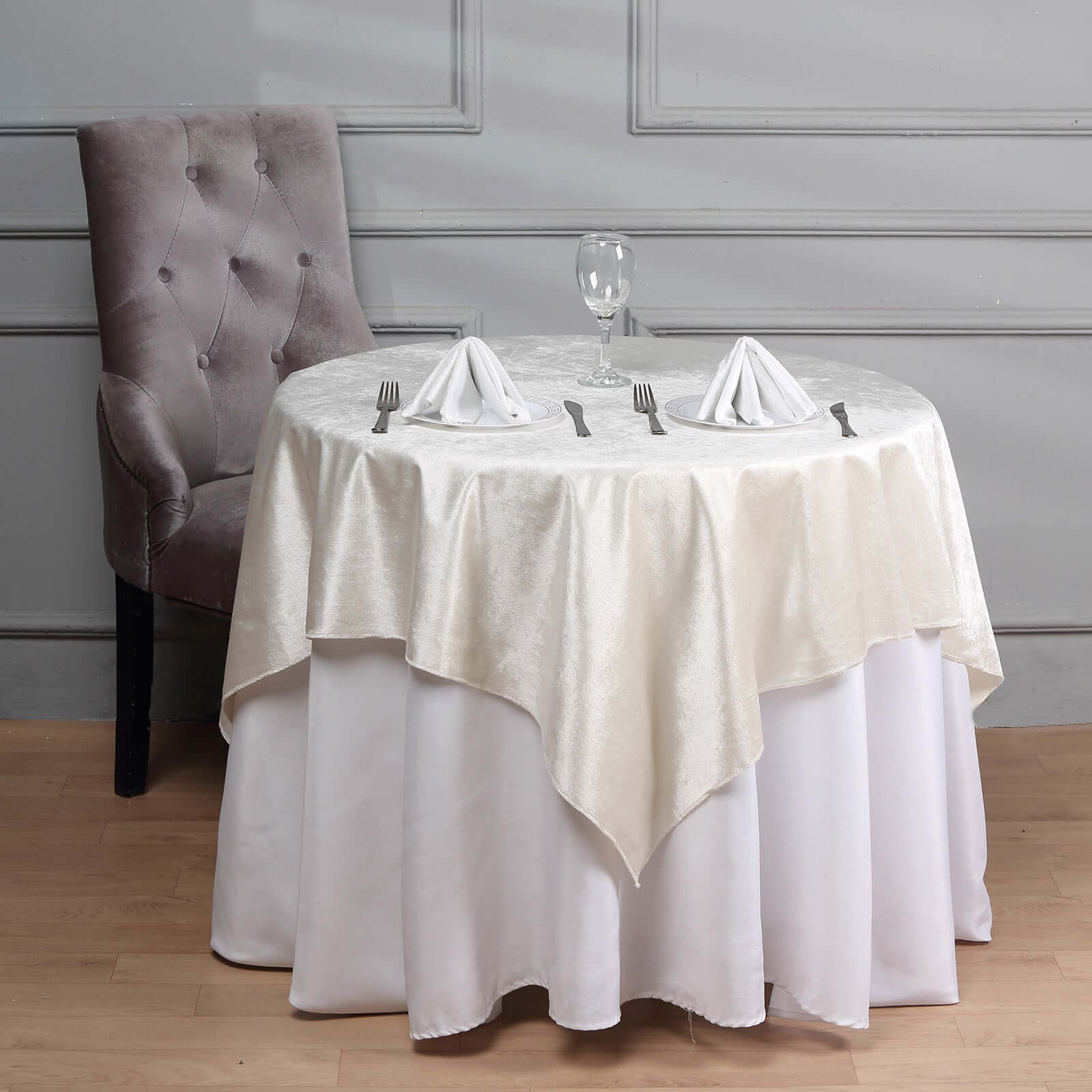 Premium Velvet 54x54 Square Table Overlay Square Tablecloth Ivory - Exquisite Soft Textured Feel Reusable Table Cover