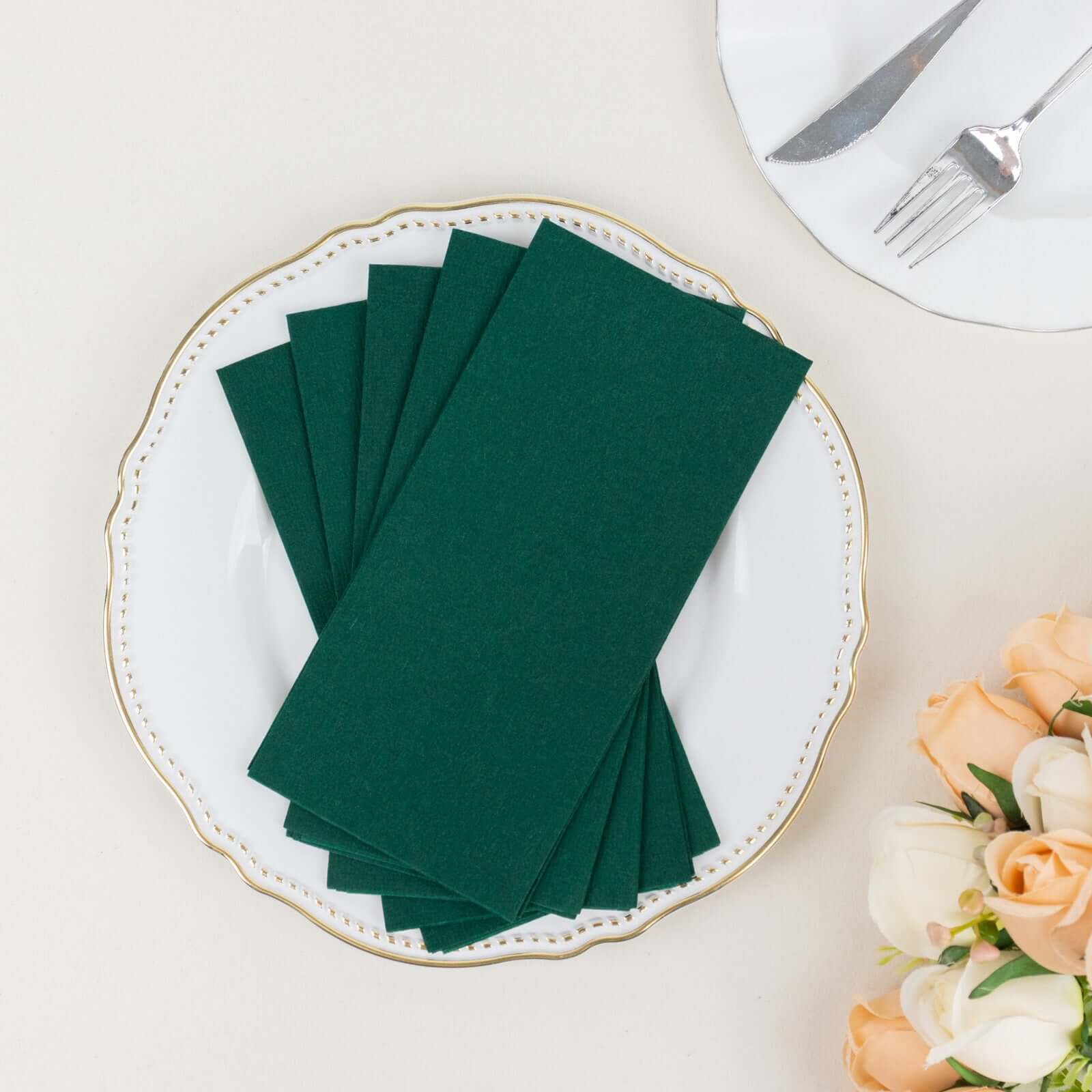 20-Pack Paper Linen-Like Napkins Hunter Emerald Green - Disposable Hygienic Airlaid Guest Towels 8.5x4