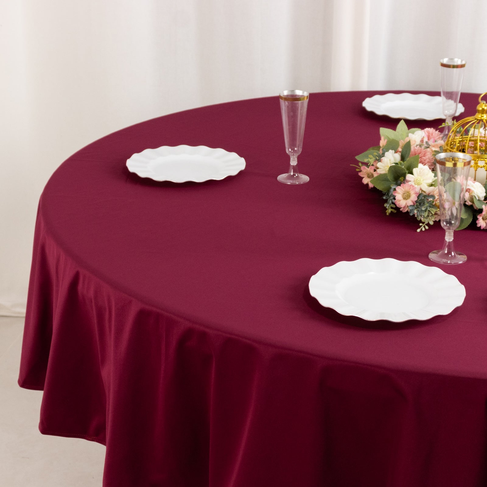 Premium Velvet 120 Round Tablecloth Burgundy - Reusable Soft & Seamless Table Cover