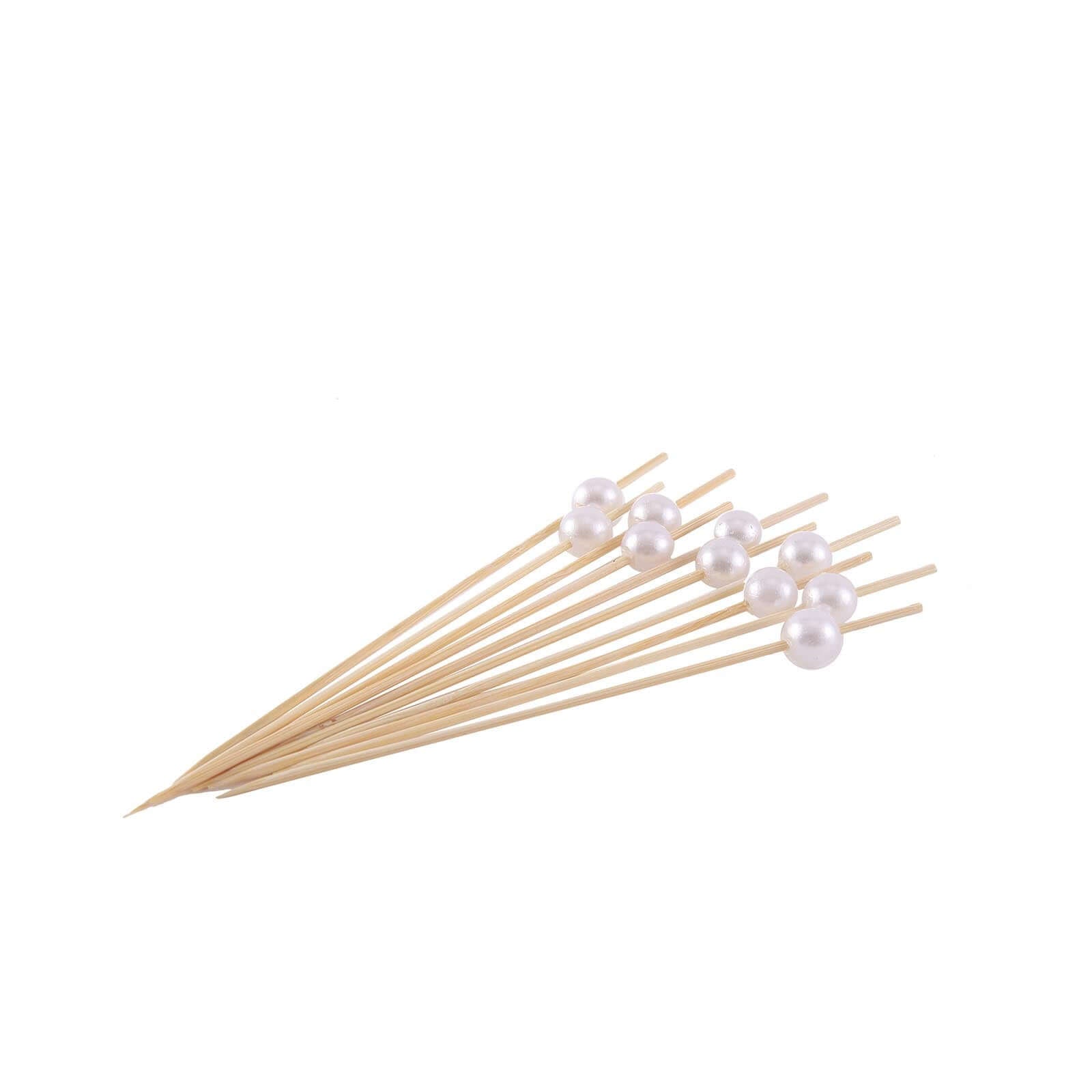 100-Pack Bamboo Cocktail Picks Natural Pearl Decorative Top Design - Eco Friendly Stir Sticks 5