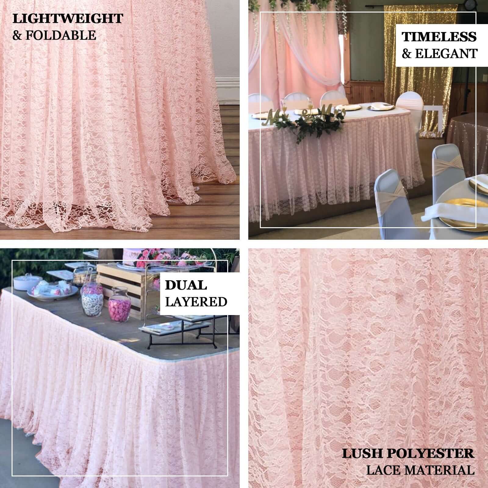 Lace 14ft Table Skirt Blush - Premium Pleated Table Cover