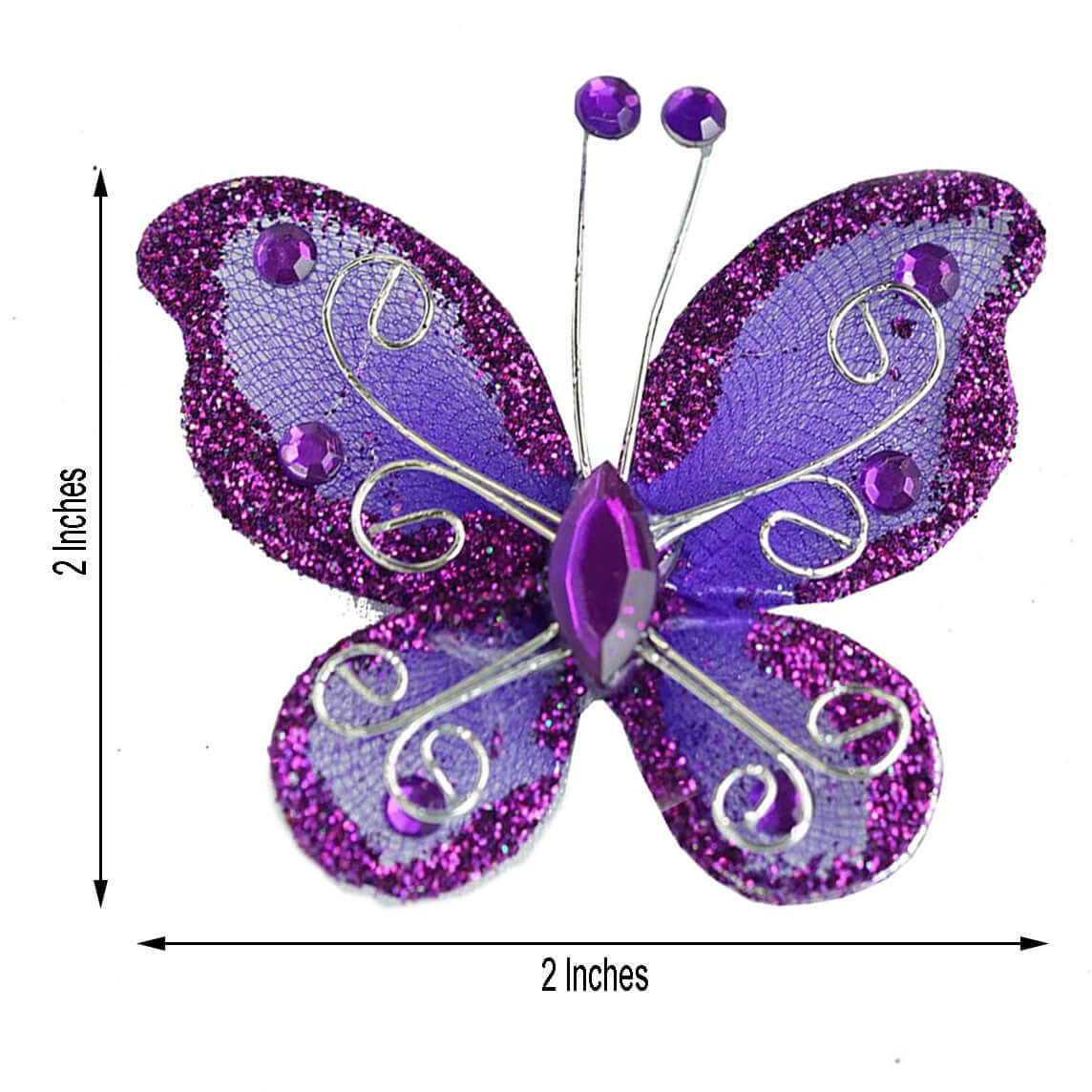 12 Pack 2 Purple Diamond Studded Wired Organza Butterflies