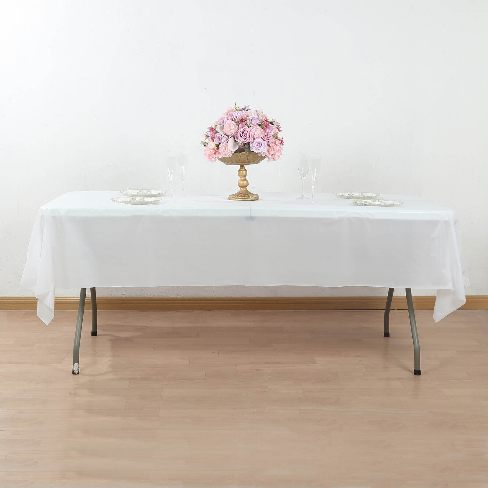 Plastic Table Cover Roll White with Slide Cutter - Customizable Disposable Tablecloth Roll 54x300ft