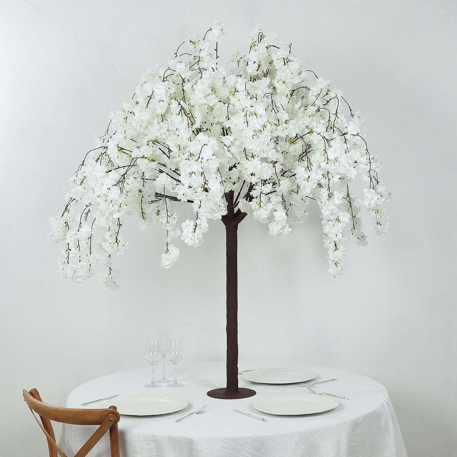 Silk Artificial Cherry Blossom Tree White - Realistic Faux Indoor Sakura Flowers Wishing Tree with Detachable Metal Base for Gardens Parties & Receptions 5ft