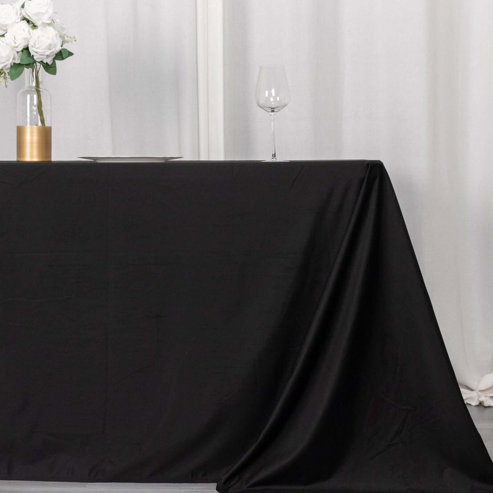 Premium Scuba Rectangular 90x132 Tablecloth Black - Wrinkle Free, Stain Resistant & Seamless Table Cover for Weddings and Parties