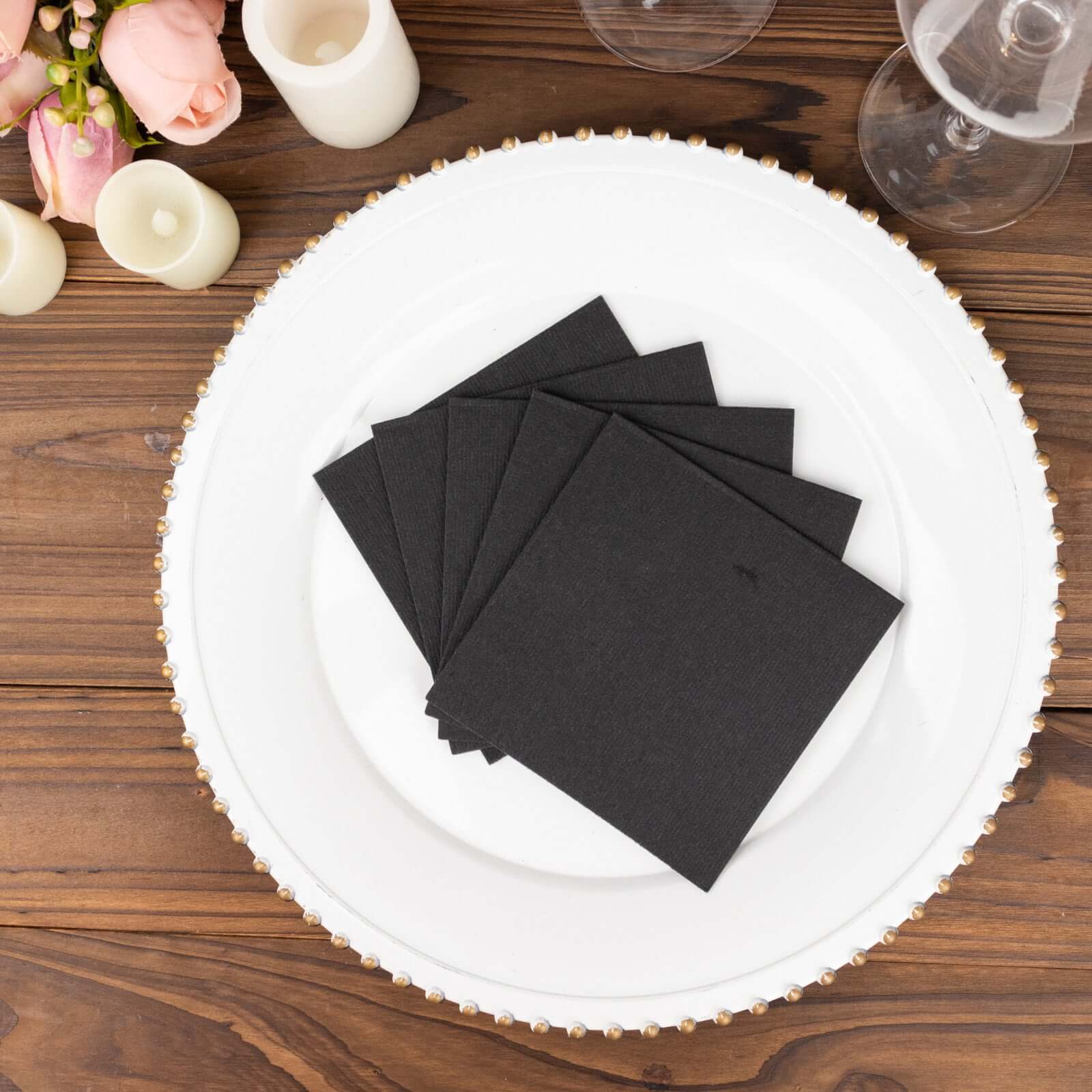 20-Pack Paper Linen-Like Cocktail Napkins Black - Disposable 5x5 Airlaid Soft Napkins for Events