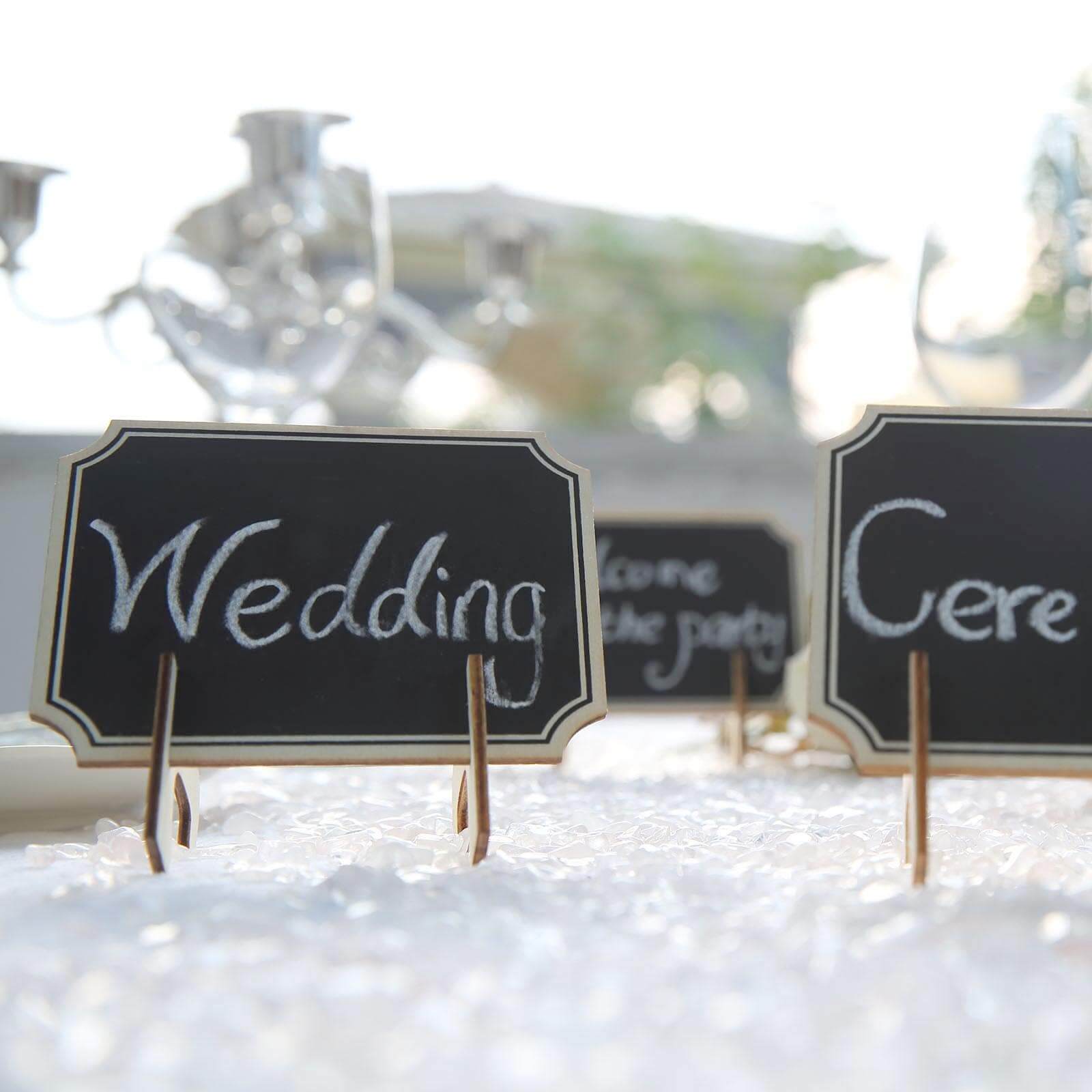 10-Pack Mini Wooden Chalkboard Signs Table Design with Removable Stands - Perfect for Events and Craft Displays 3x4