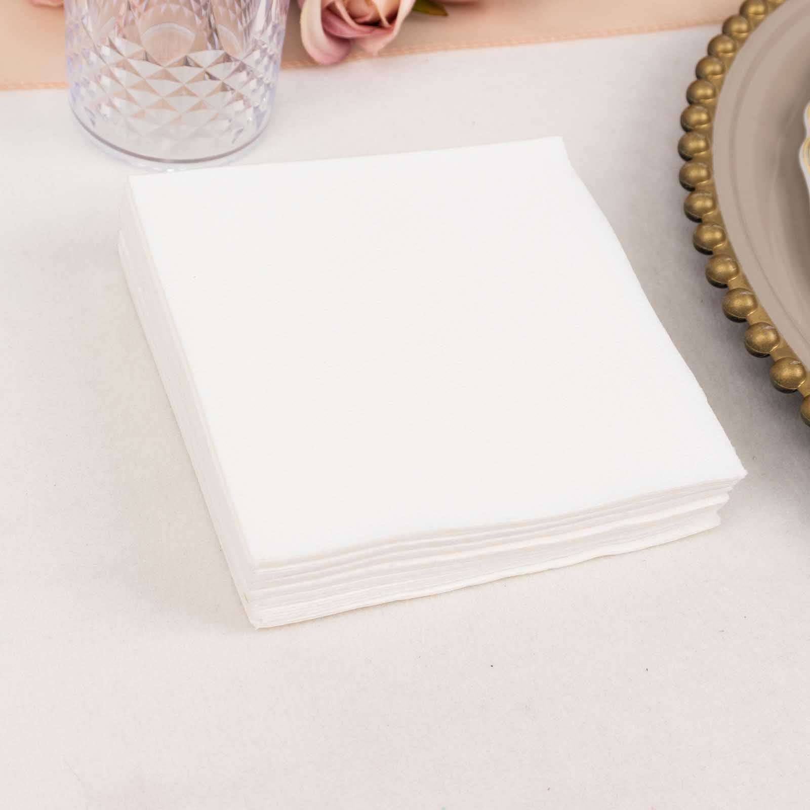 20-Pack Paper Linen-Like Cocktail Napkins White - Disposable 5x5 Airlaid Soft Napkins for Events