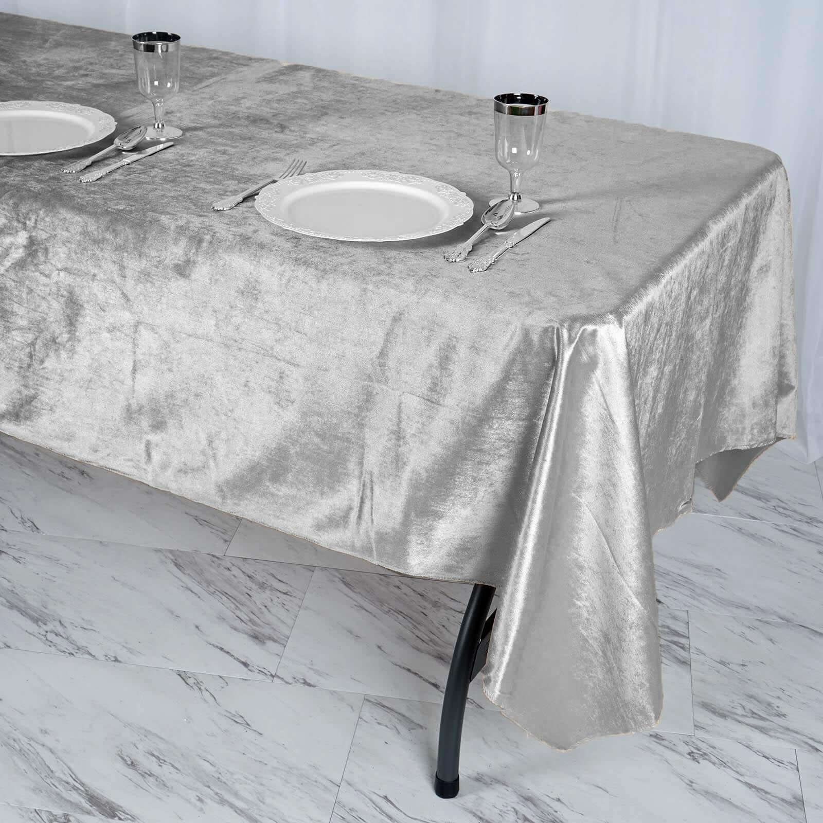 Premium Velvet 60x102 Rectangle Tablecloth Silver - Reusable & Soft Table Cover