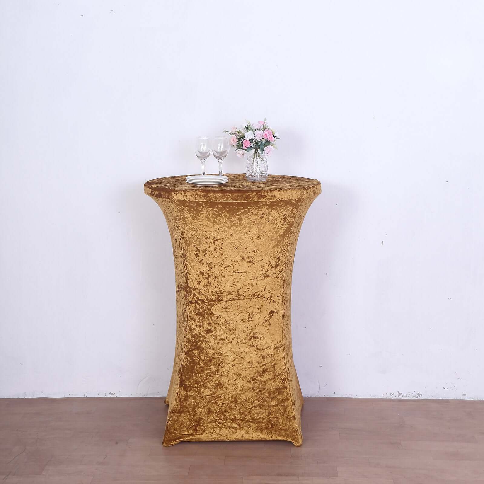 Crushed Velvet Spandex 32 Round Cocktail Table Cover Gold Smooth Highboy Tablecloth