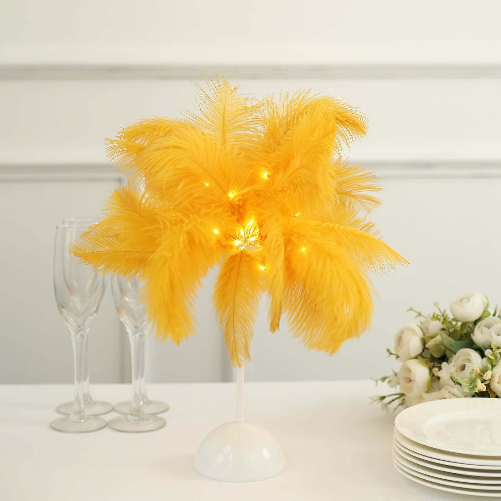 Table Lamp Ostrich Feather Design Gold LED Battery Operated - Cordless Wedding Centerpiece 15