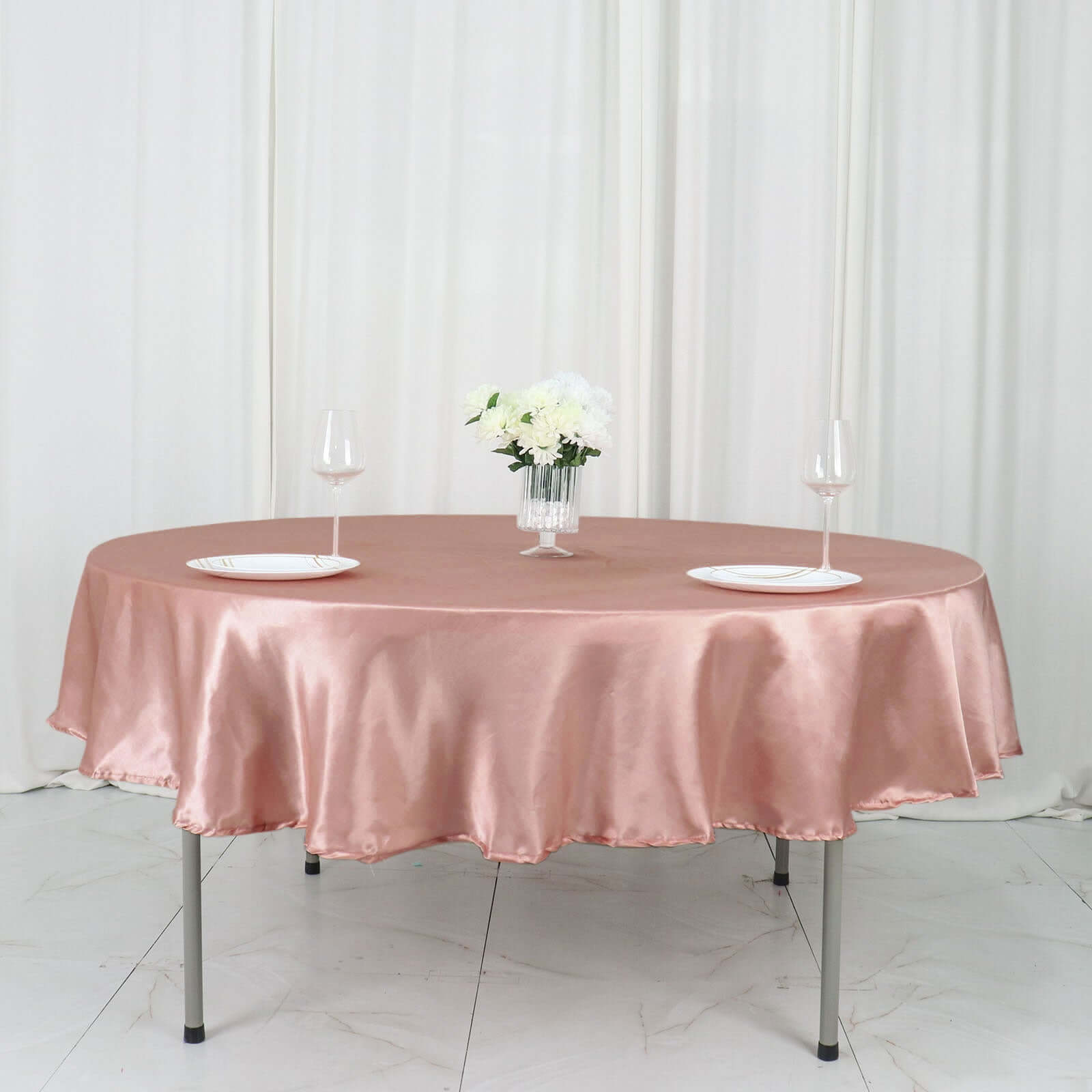 Satin 90 Round Tablecloth Dusty Rose - Smooth and Lustrous Table Cover