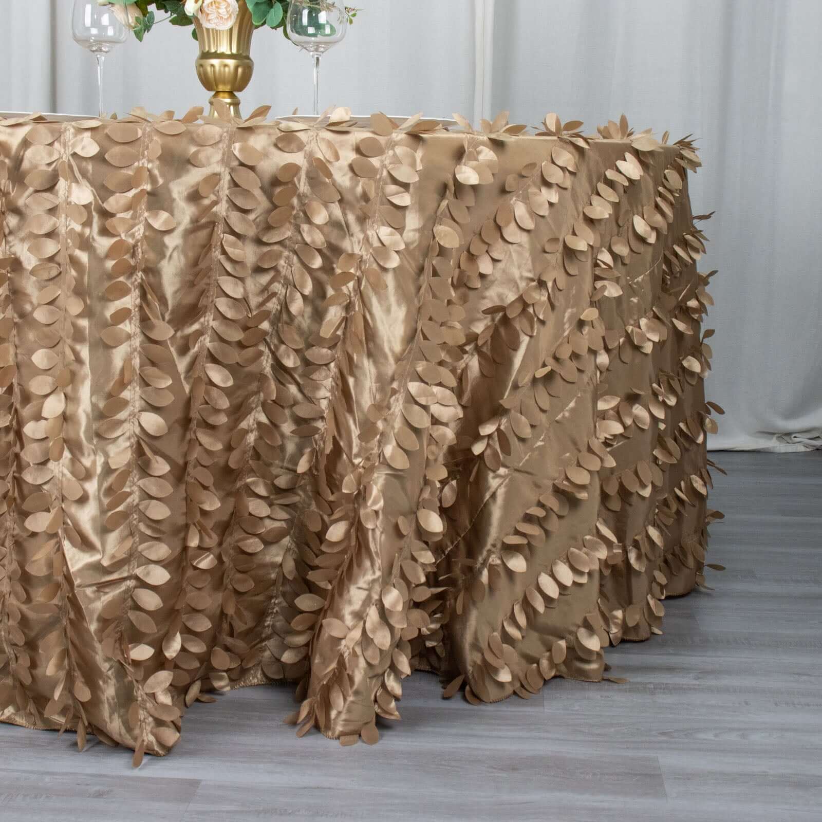 Taffeta 120 Round Tablecloth Taupe Leaf | 3D Leaf Petal Design Seamless Table Cover