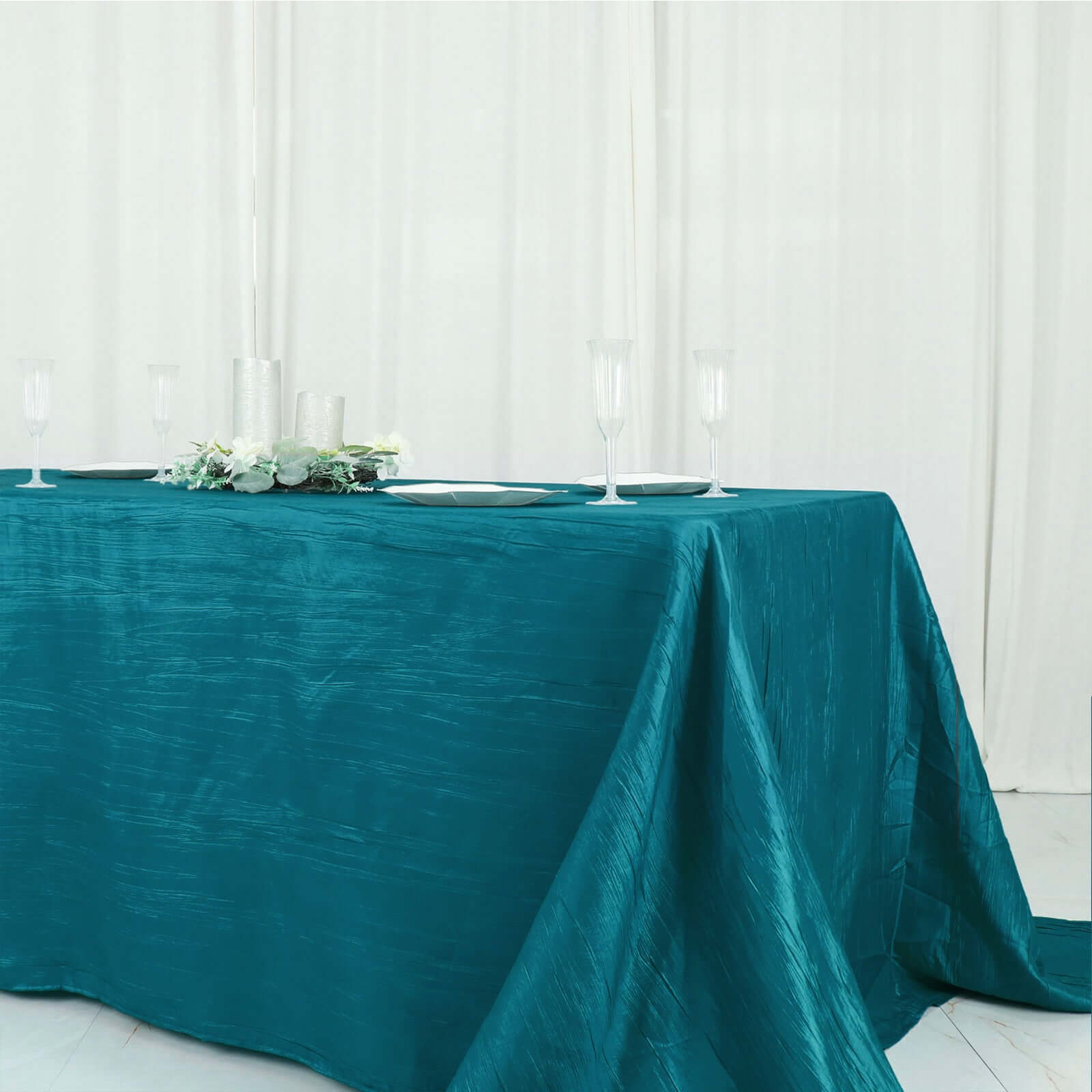 Taffeta 90x132 Rectangle Tablecloth Teal - Seamless Accordion Crinkle Table Cover