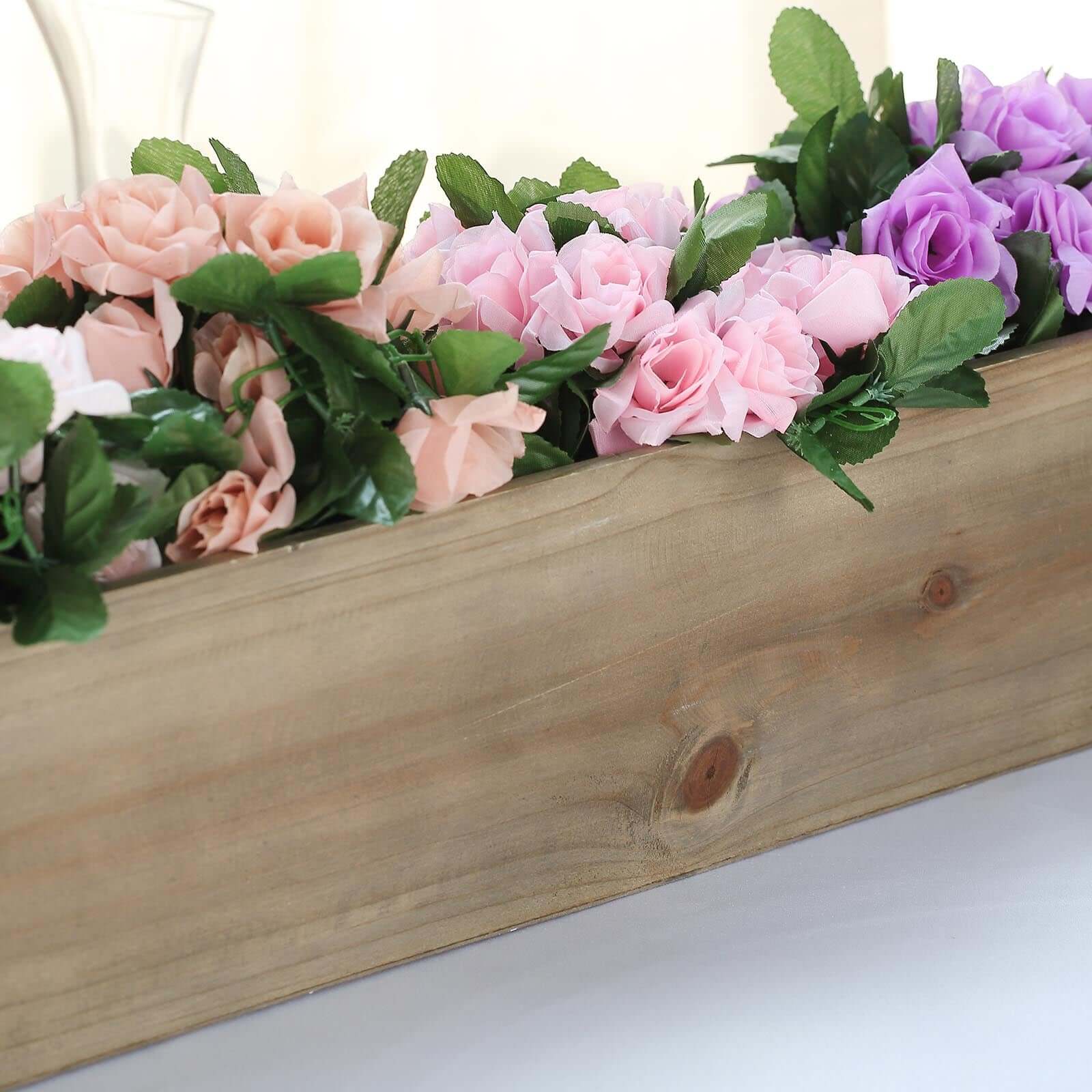 Natural Wood Planter Rectangular Box 30x6- Durable Decor with Removable Plastic Liner for Tables