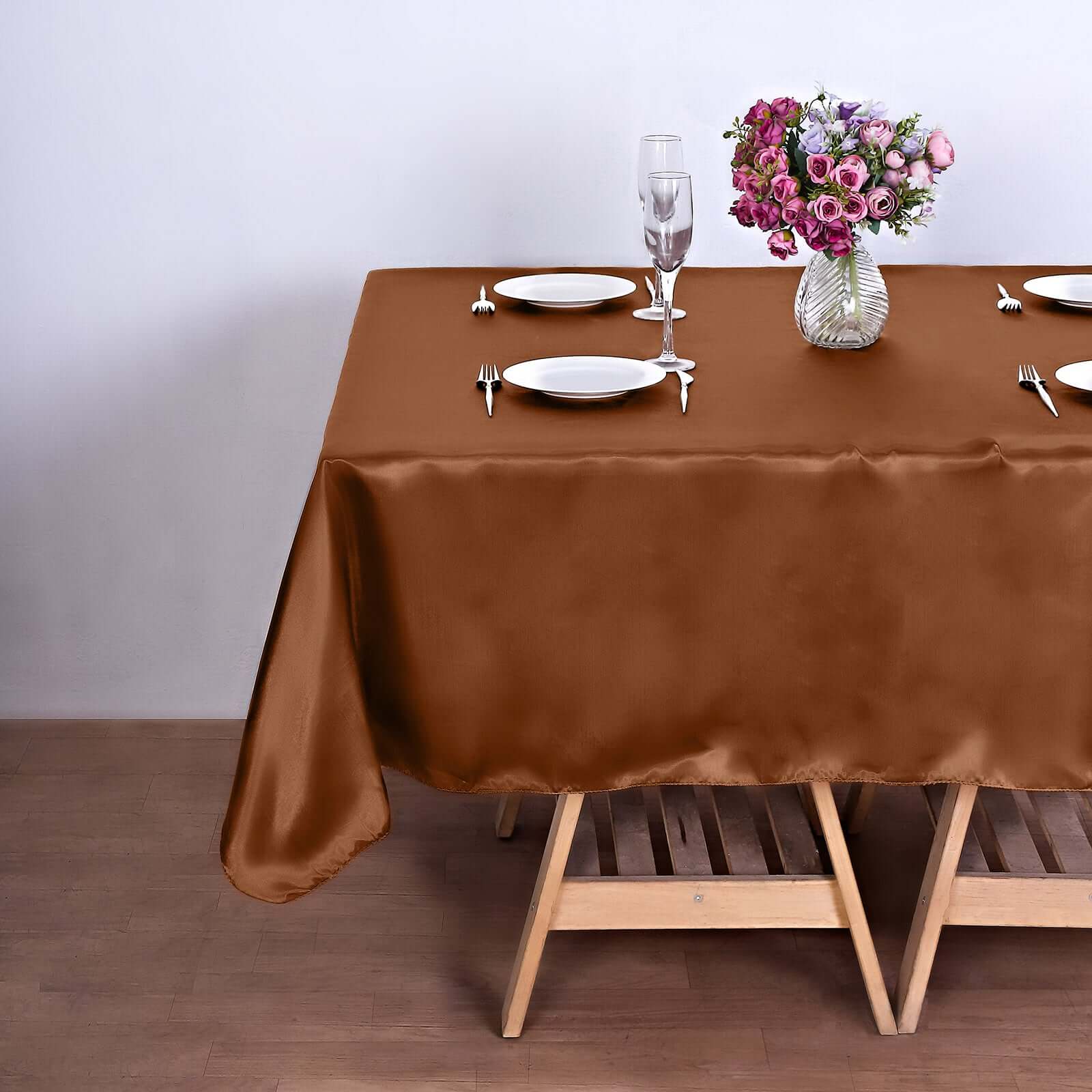 Satin 72x72 Table Overlay Square Tablecloth Cinnamon Brown - Smooth Finish Table Cover