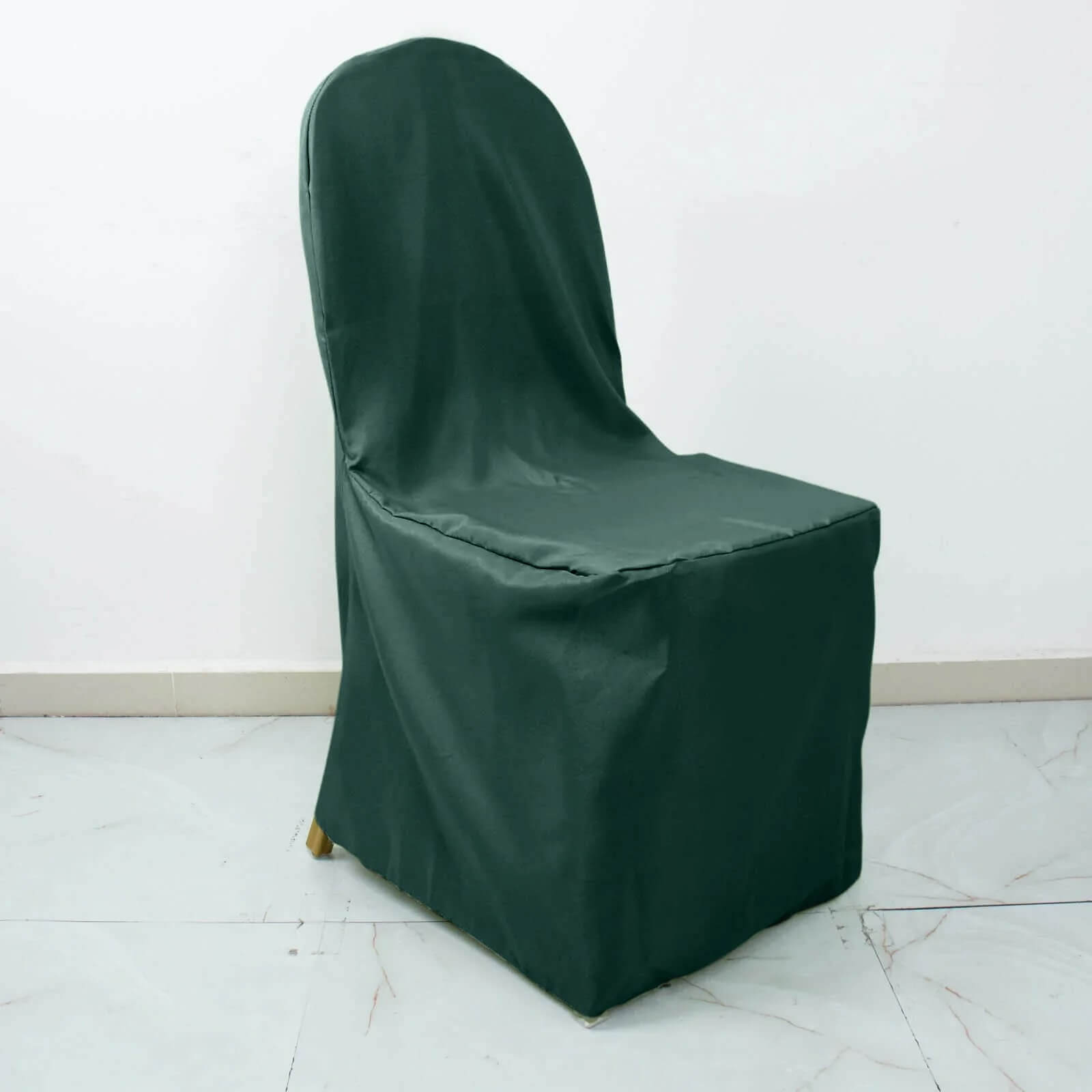 10 Pack Polyester Chair Cover for Banquet Chairs Hunter Emerald Green - Stain-Resistant Reusable Slip-On Slipcover