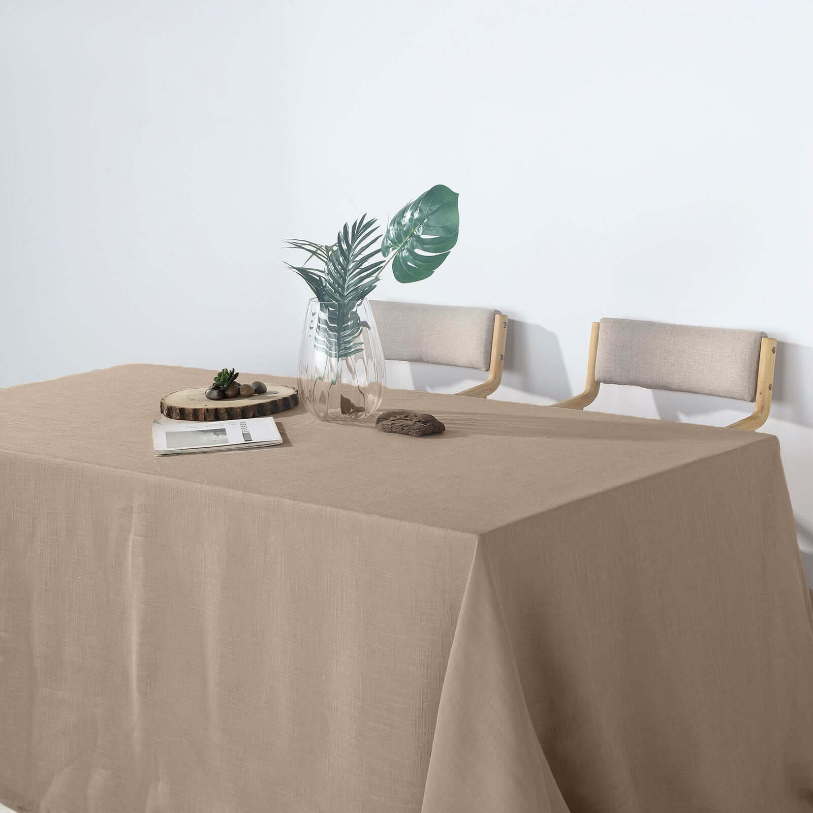 Faux Linen 90x156 Rectangular Tablecloth Taupe - Slubby Texture Wrinkle-Resistant Seamless Table Cover