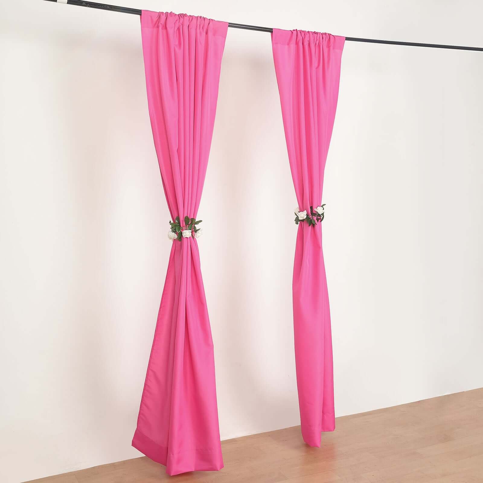 2 Pack Fuchsia Polyester Event Curtain Drapes, 10ftx8ft Backdrop Event Panels With Rod Pockets 130 GSM