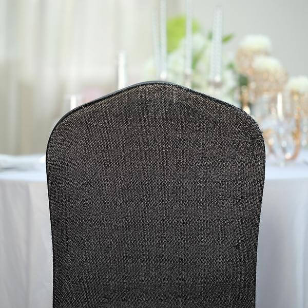 Spandex Chair Cover with Metallic Shimmer Tinsel Back for Banquet Chairs Black - Luxe Fitted Slipcover for Weddings & Parties