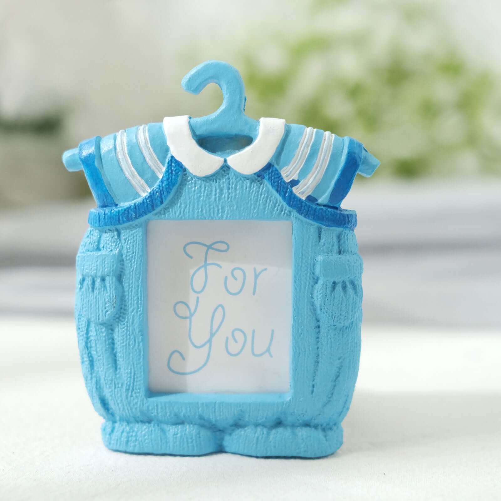 4 Pack Cute 4 Newborn Baby Boy Light Blue Clothes Resin Party Favors Picture Frame, Baby Shower Gender Reveal Party Gifts